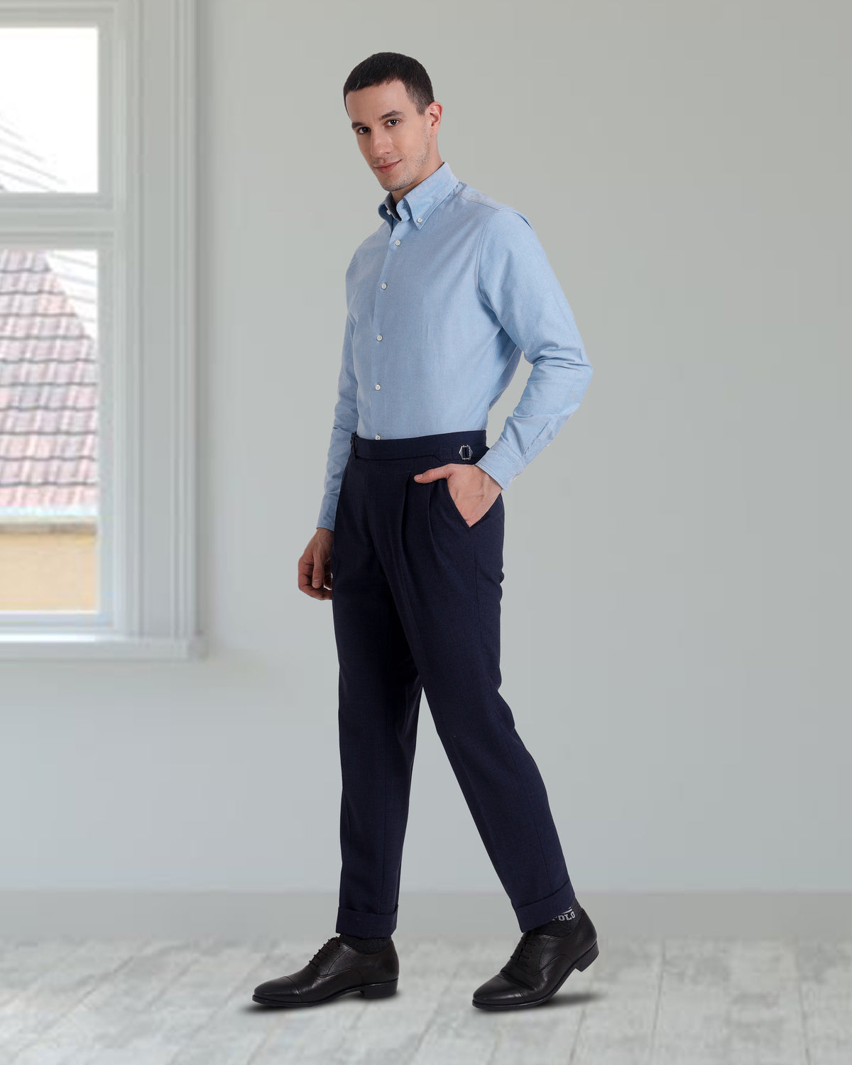 Pleated Vitale Barberis Canonico - 4 Ply Tropical Wool: Dark Indigo Dress Pant - 3