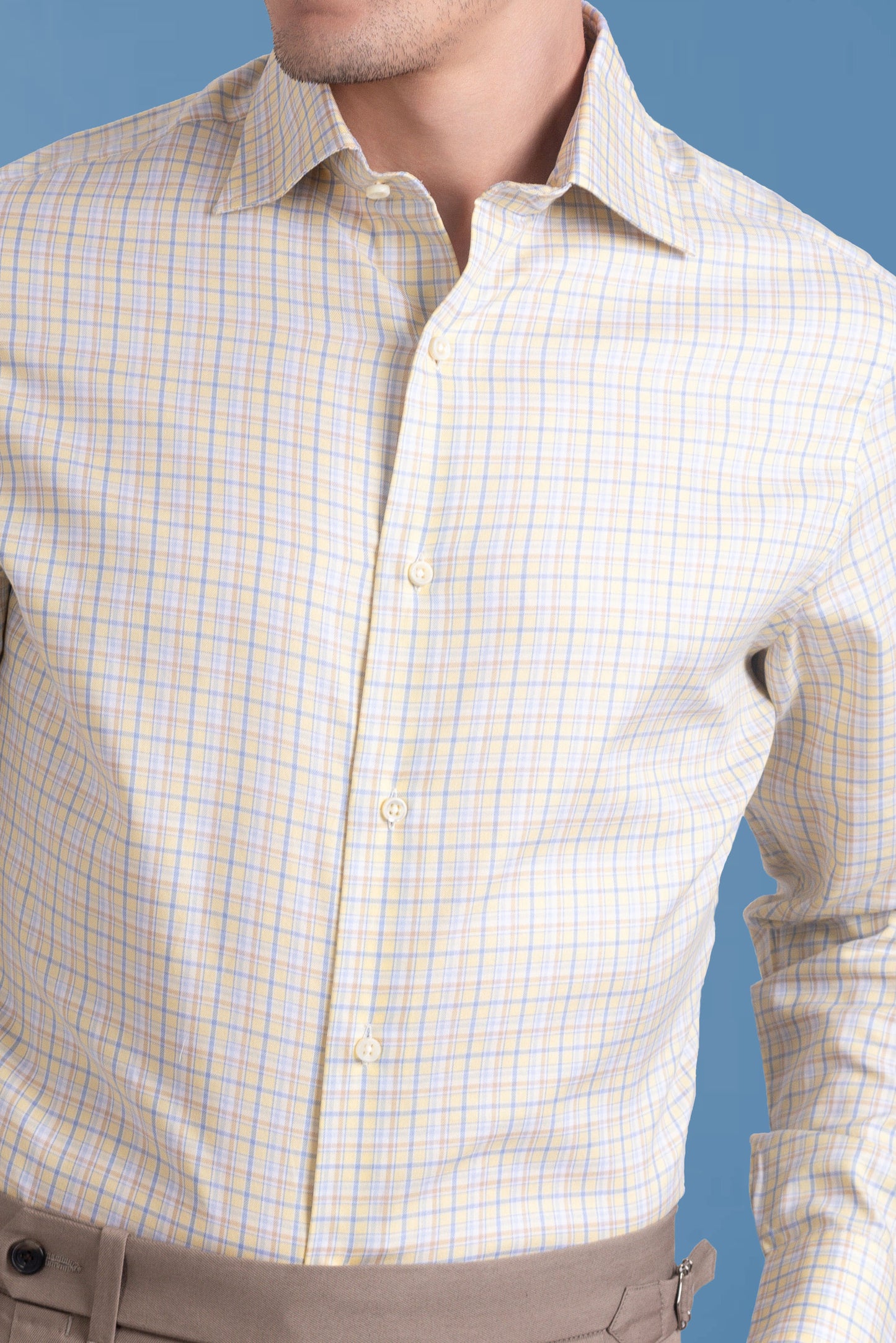 Soft Yellow Blue Tatersall Shirt