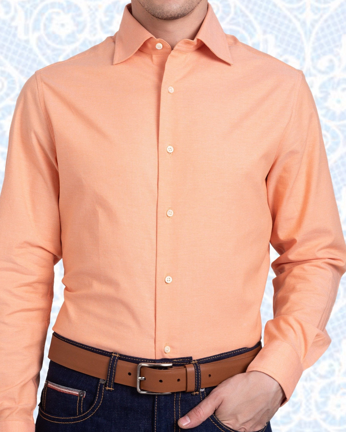 Apricot Orange Pinpoint Oxford Shirt - 1