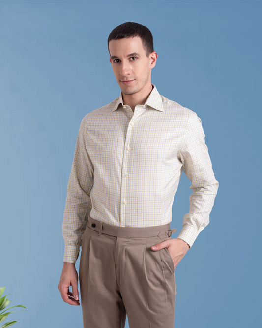 Soft Yellow Blue Tatersall Shirt