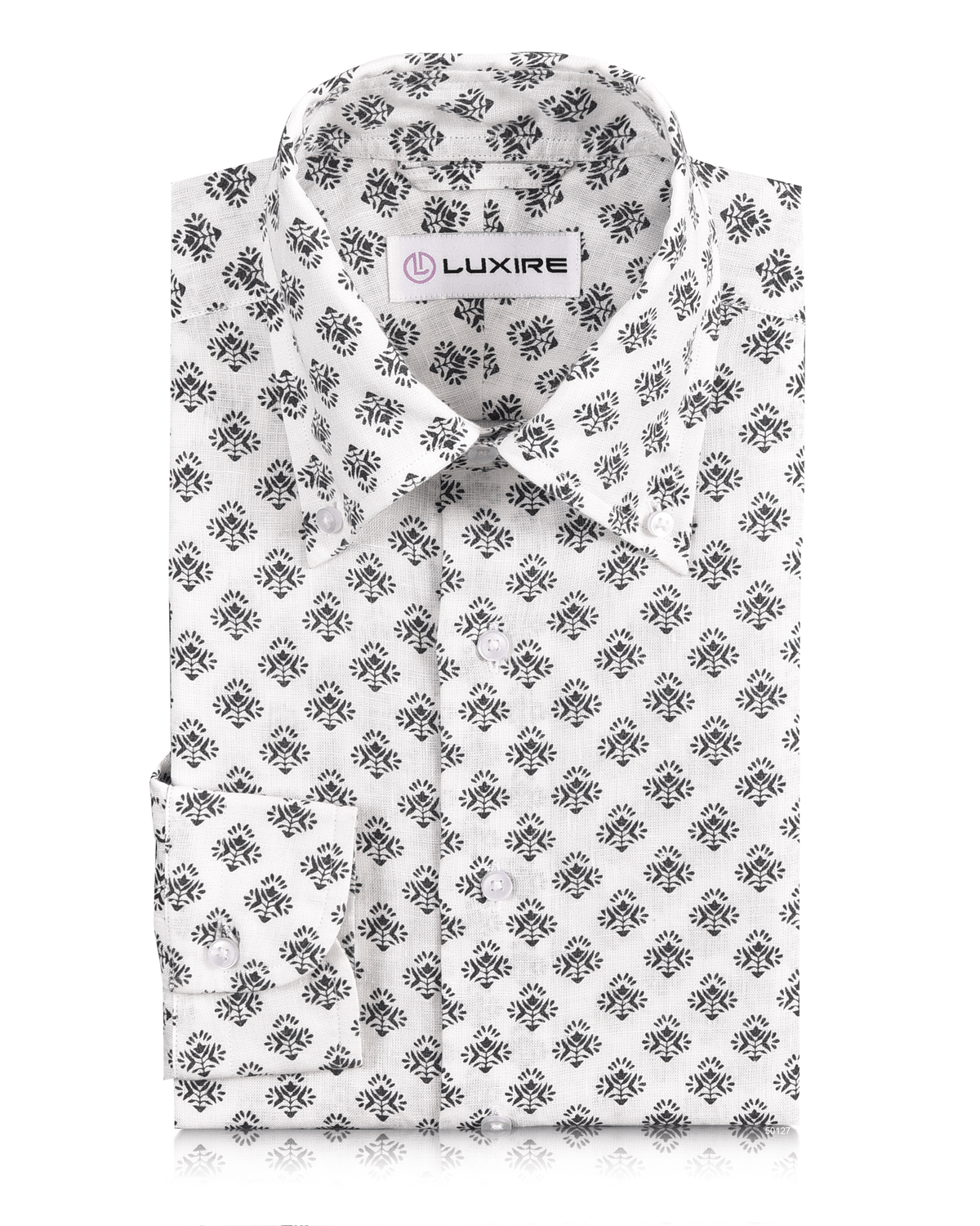 Linen:Black Flowers Printed on White Linen - 1