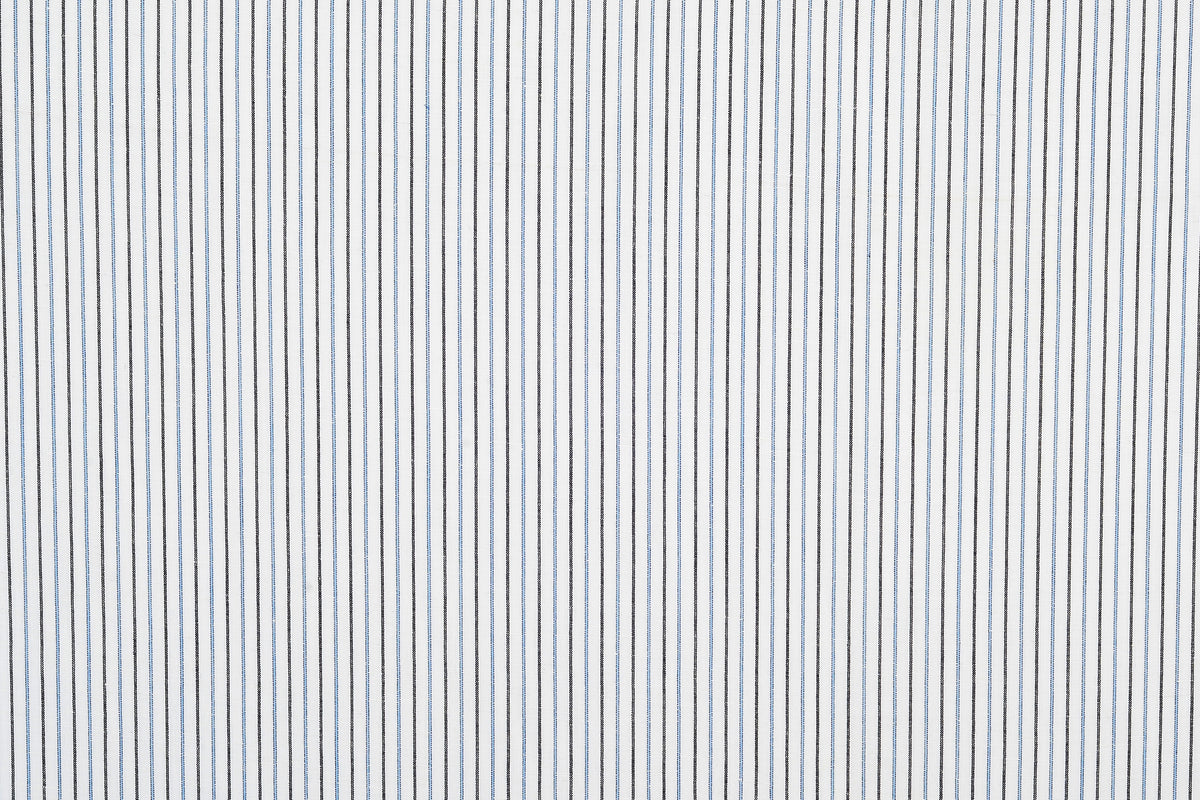 Cotton Linen: Black Blue Alternate stripes On White - 4