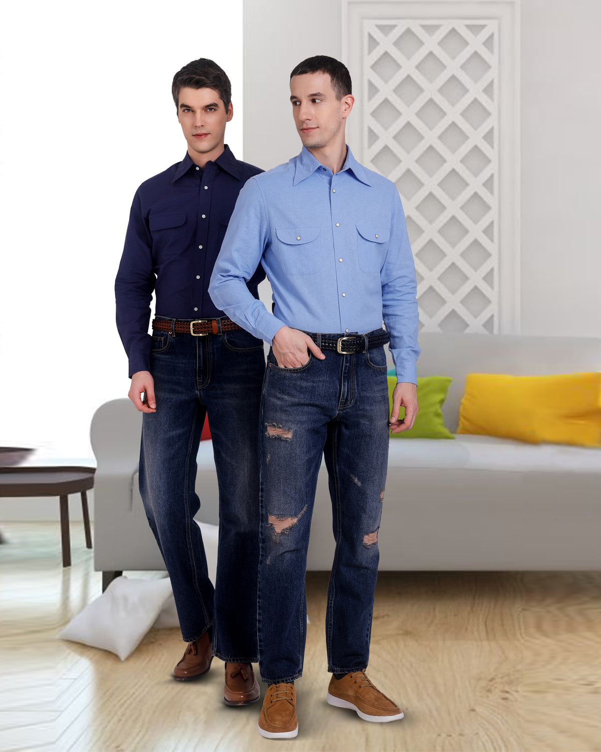 Faded Medium Indigo Washed Jeans - 6