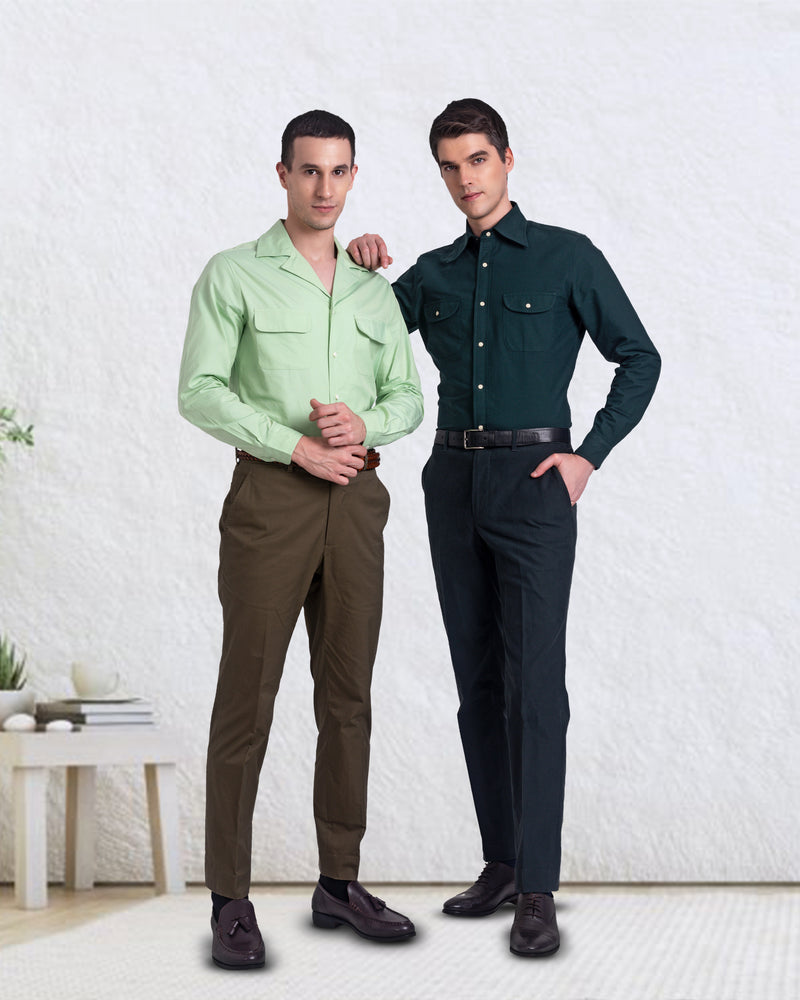 Camp Collar Shirt in Pista Green Plain