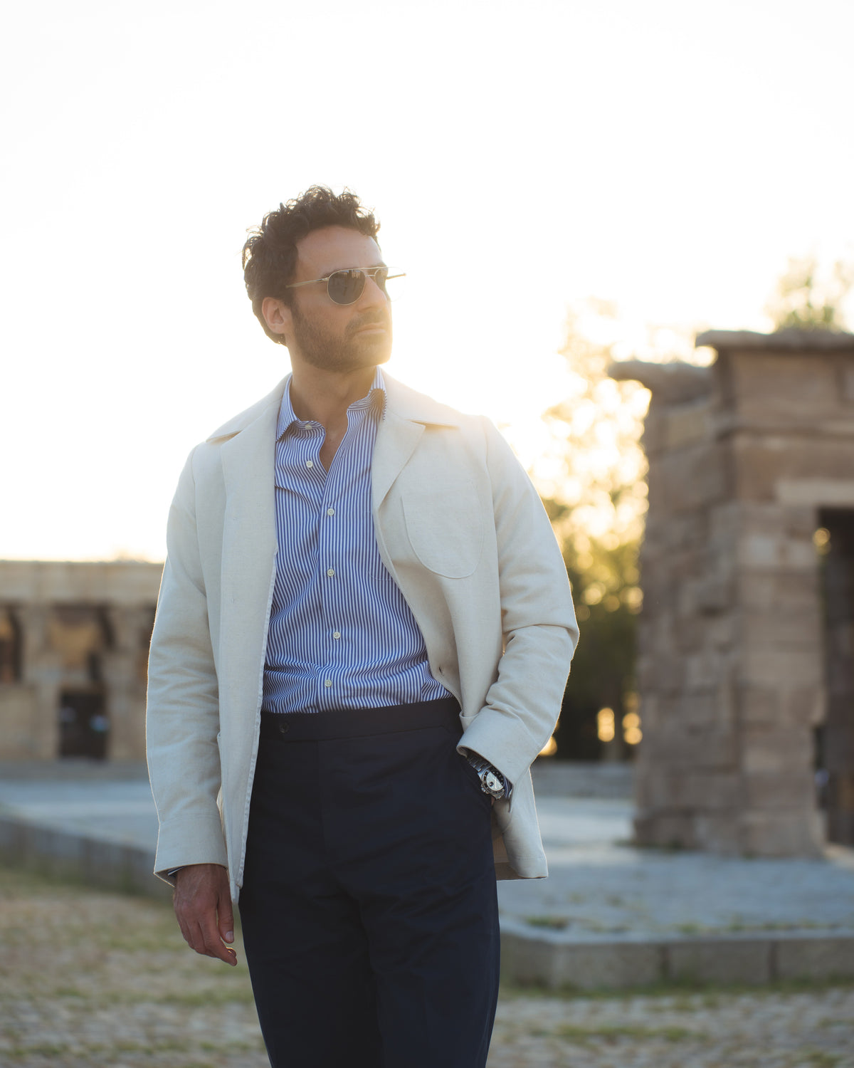 Blue Pencil Stripes on White Shirt - 13
