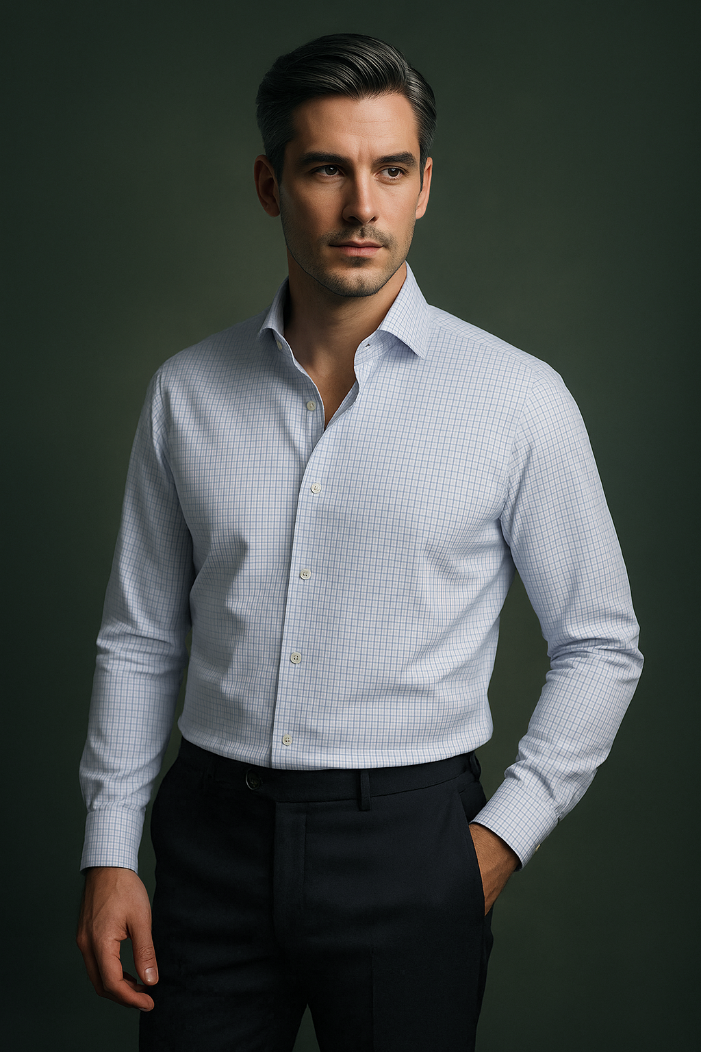 Monti Blue Dobby Graph Checks Shirt