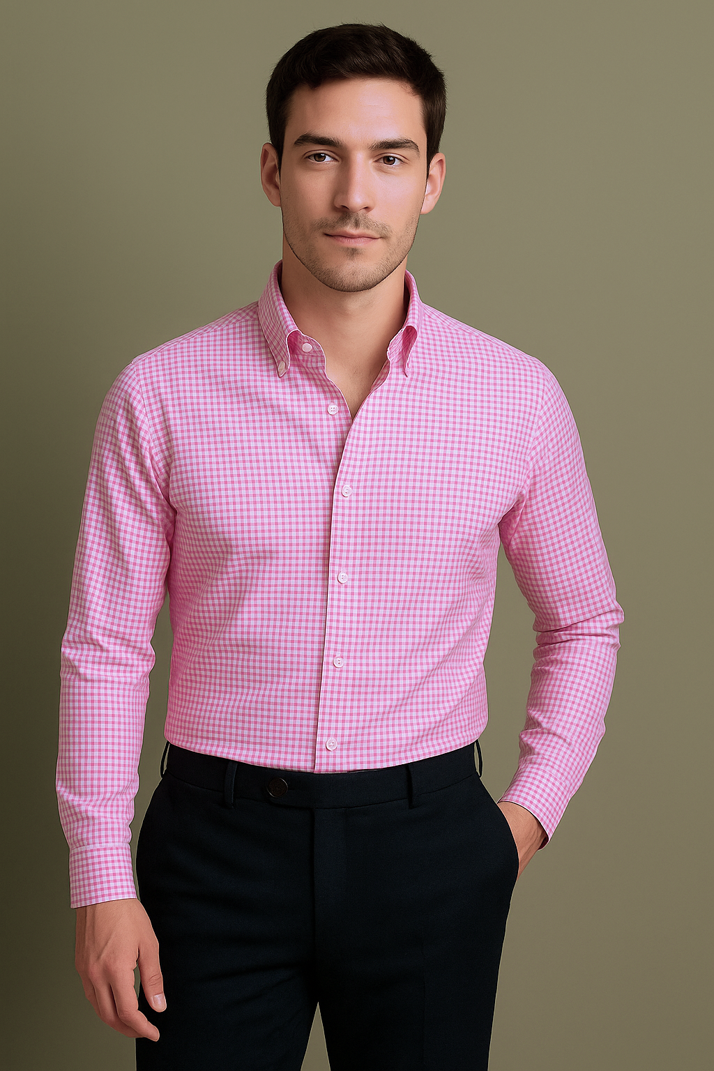 Pink White Gingham Check Shirt - 1