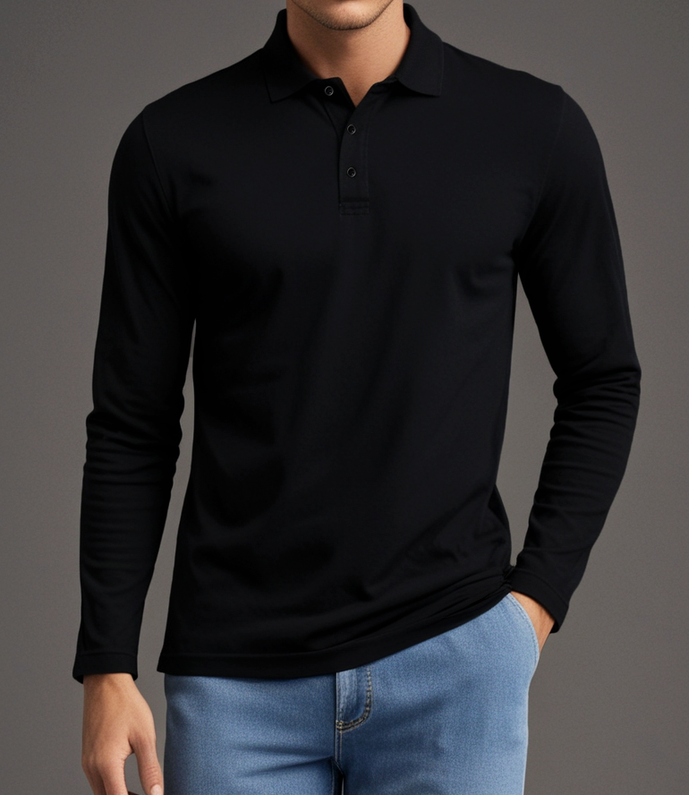 EZS Aria Black Long Sleeve Polo