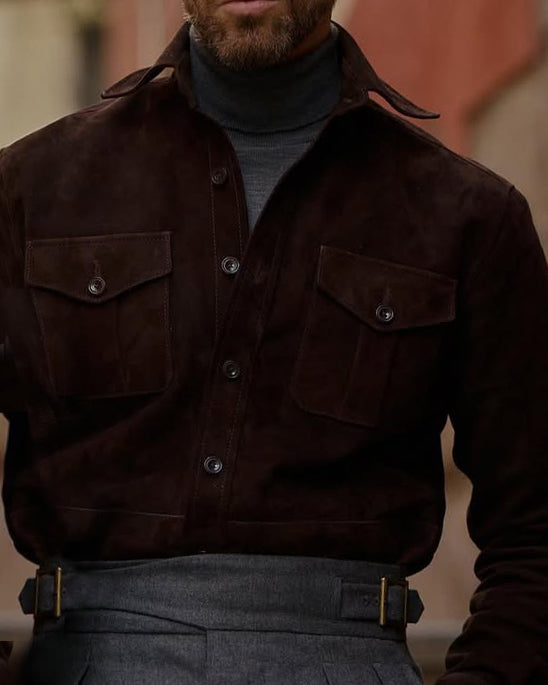Brown Suede Leather Shirt - 1