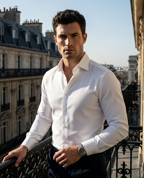 Wrinkle-Resistant White Hampton Twill Shirt