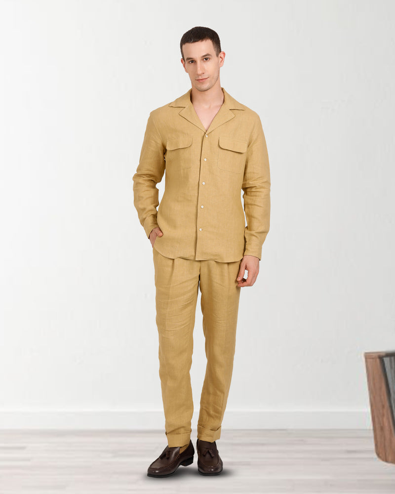 Camp Collar Shirt in Goldish Yellow Linen