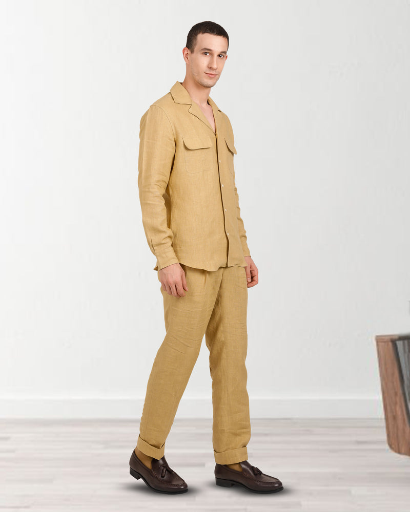 Camp Collar Shirt in Goldish Yellow Linen