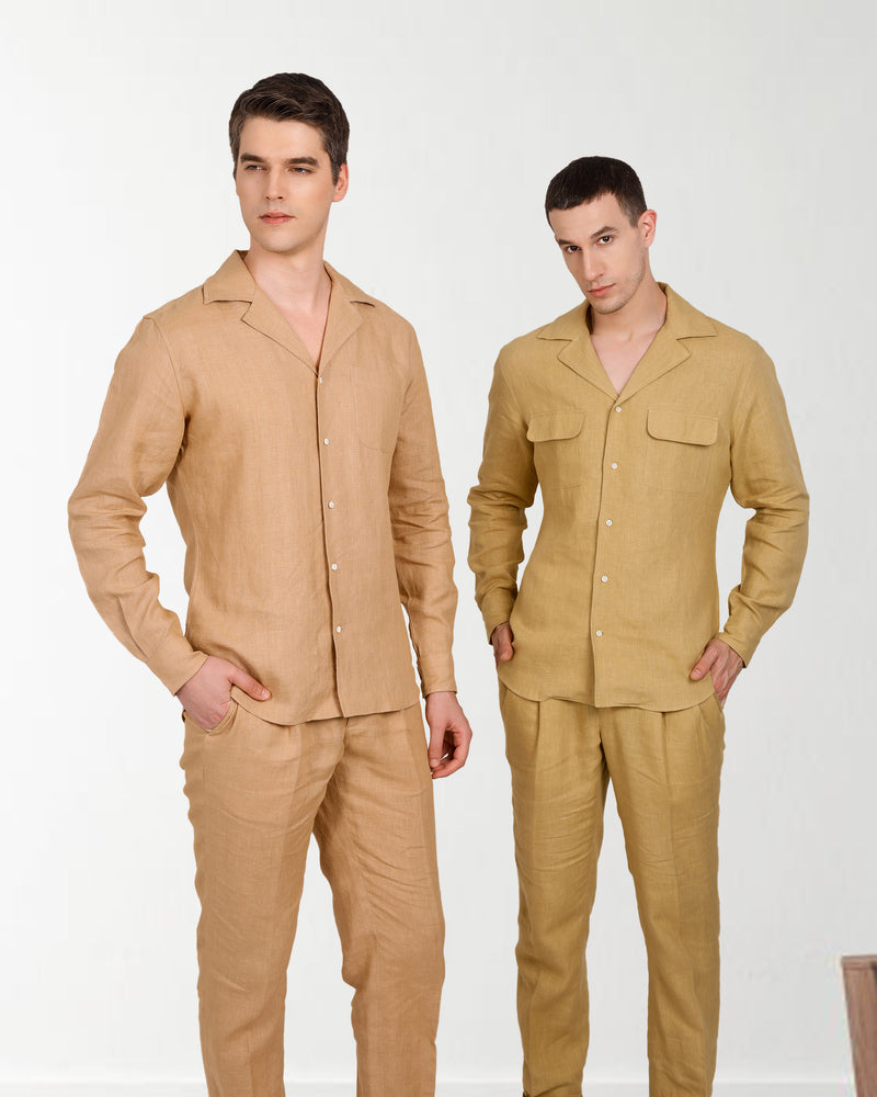 Camp Collar Shirt in Goldish Yellow Linen