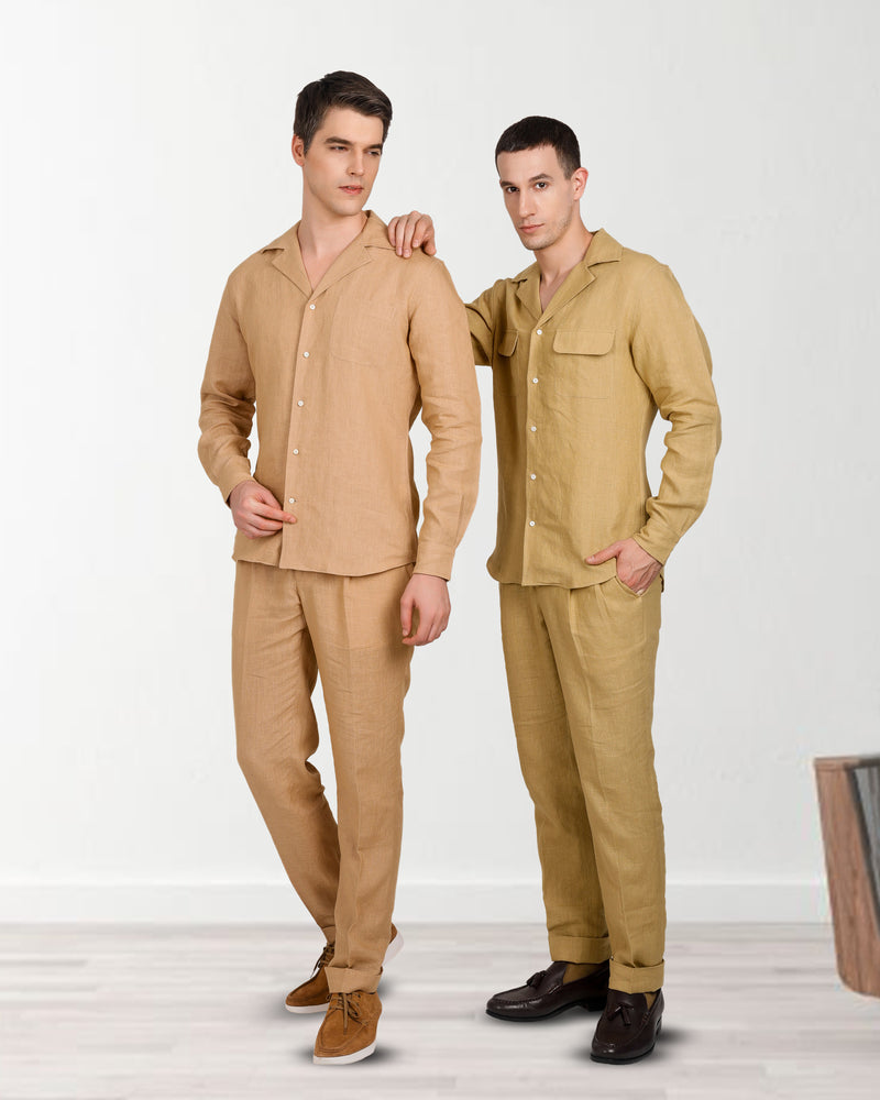 Camp Collar Shirt in Goldish Yellow Linen