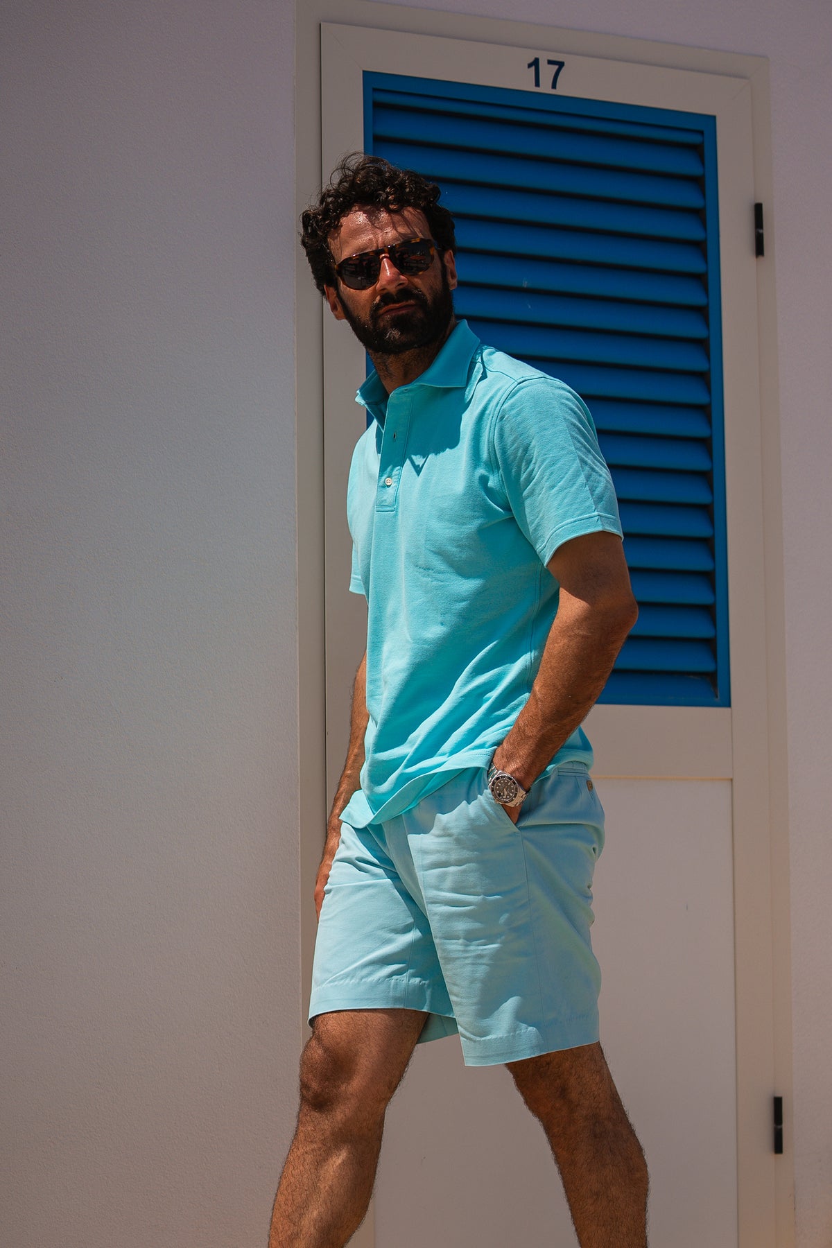 Electric Blue Cotton Twill Shorts - 4