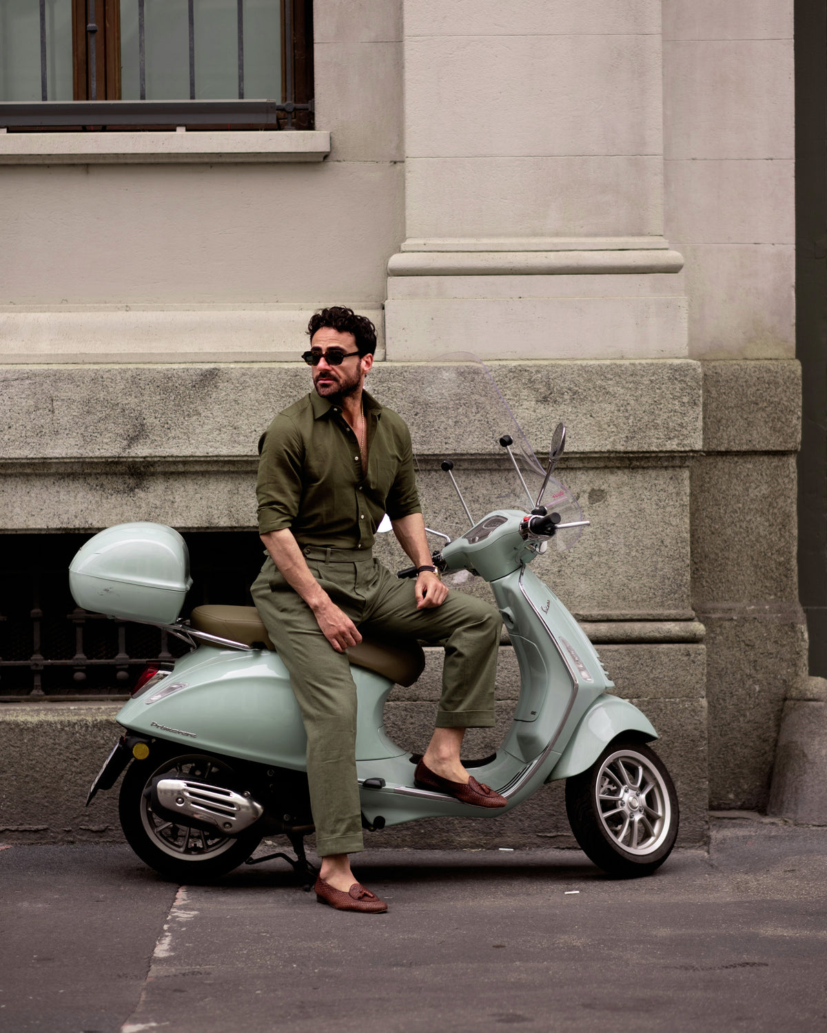Linen Fresco Olive Green Dress Pant - 6