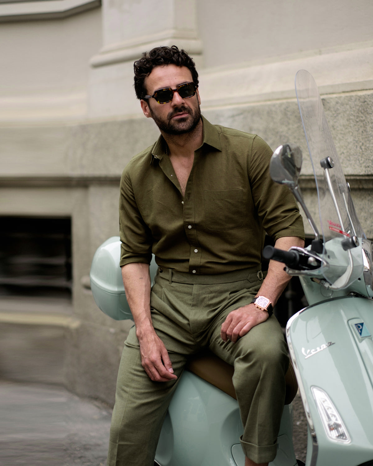 Linen Fresco Olive Green Dress Pant - 4