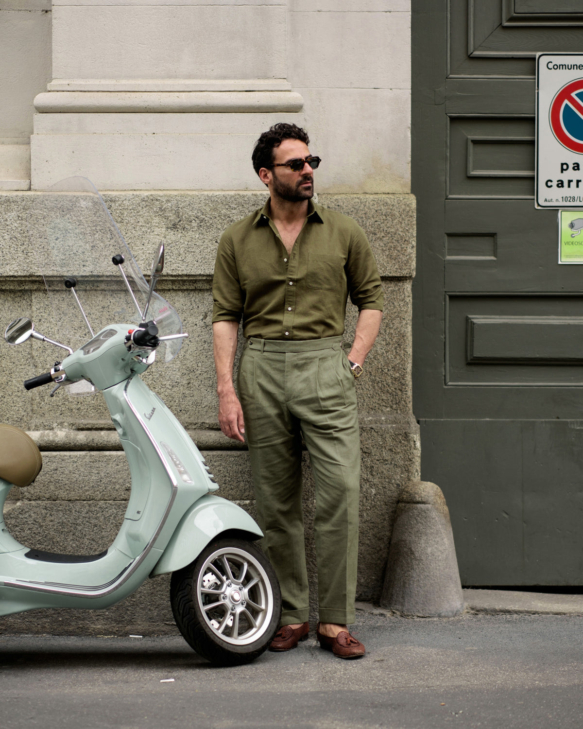 Linen Fresco Olive Green Dress Pant - 8