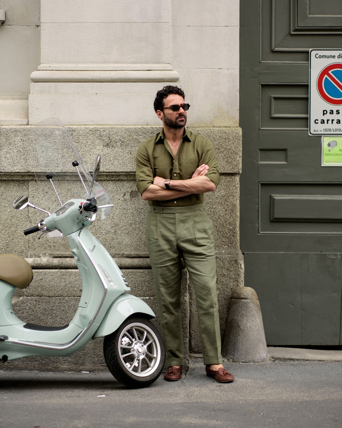 Olive Green Linen Shirt - 8