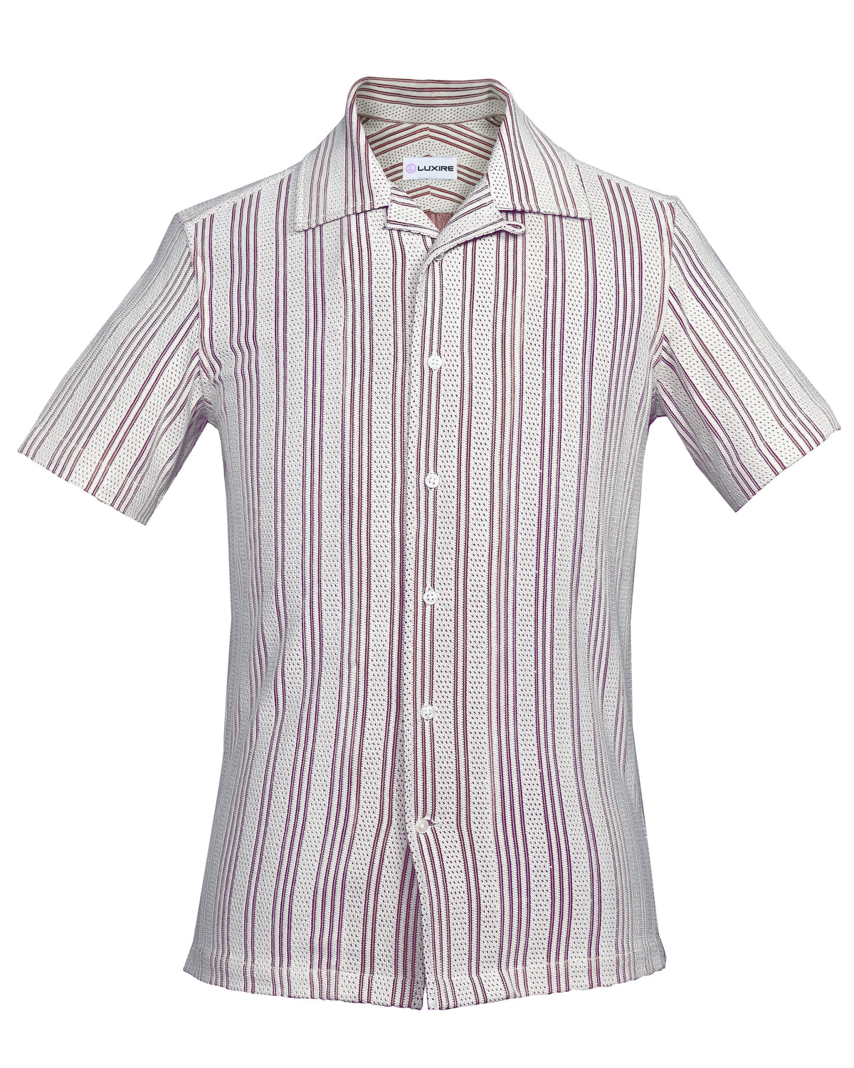 Summer Camp Collar Casual Shirt in White and Maroon Stripes - 1