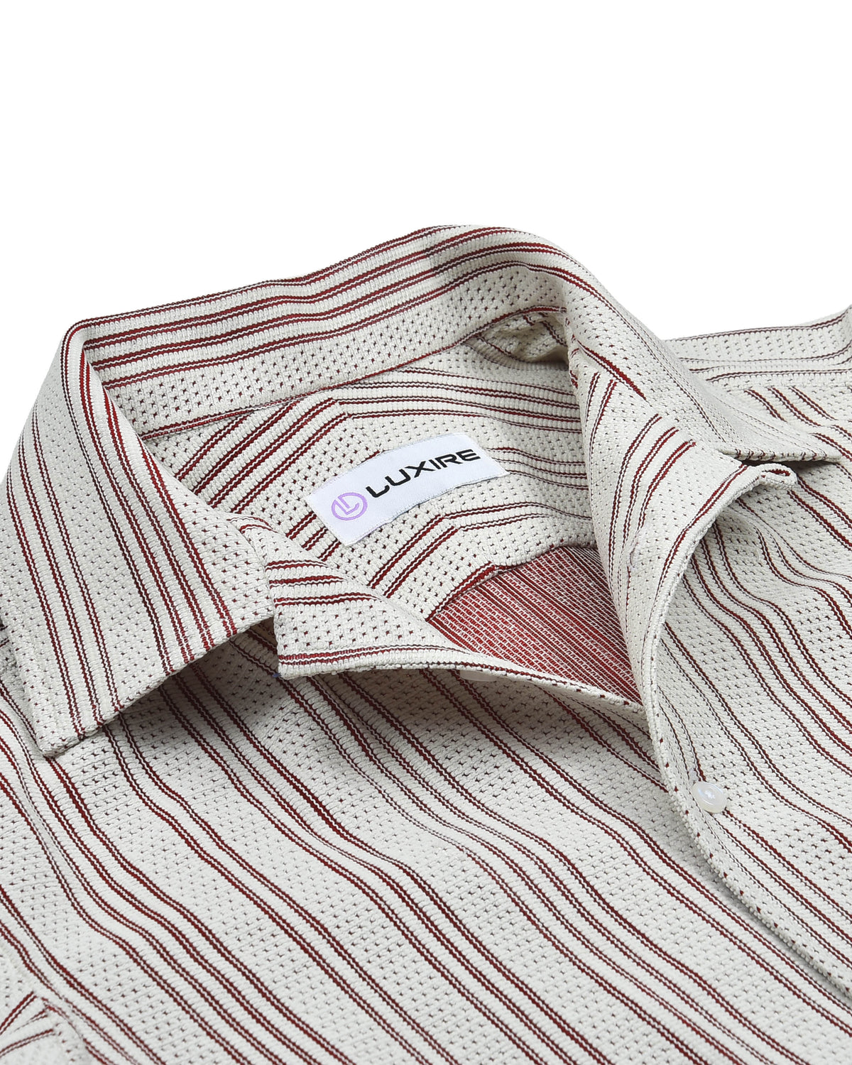 Summer Camp Collar Casual Shirt in White and Maroon Stripes - 3