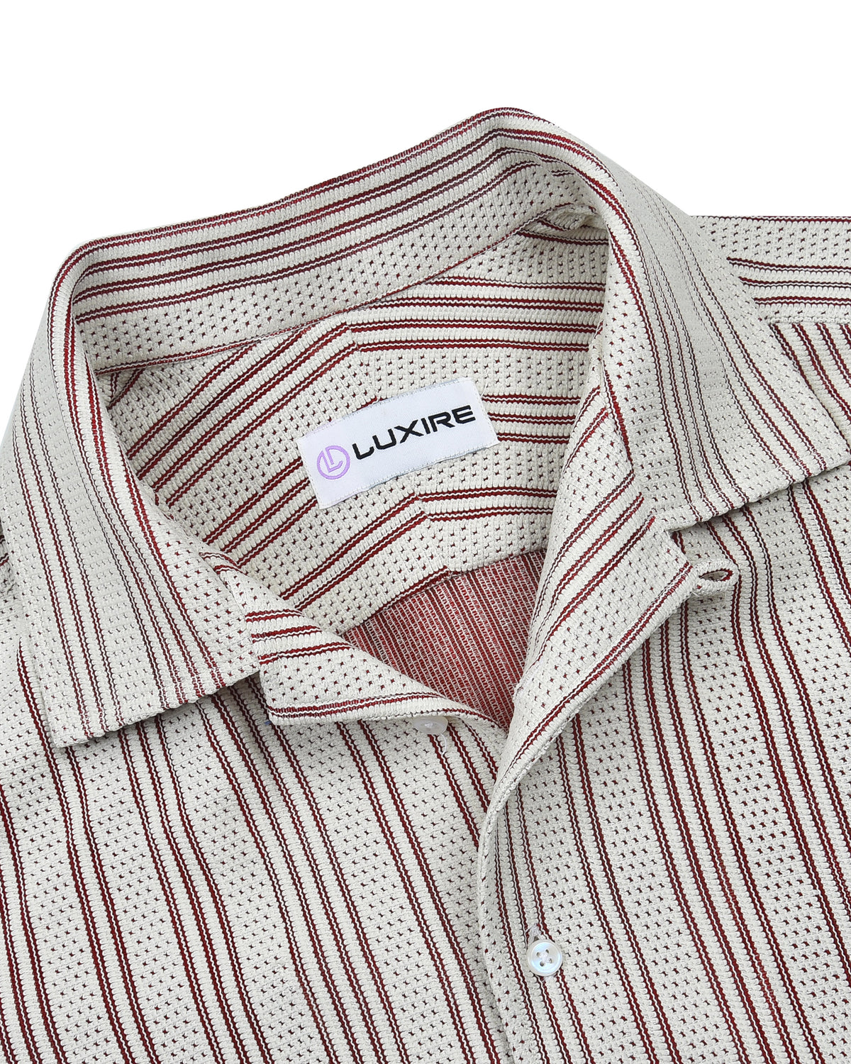 Summer Camp Collar Casual Shirt in White and Maroon Stripes - 5