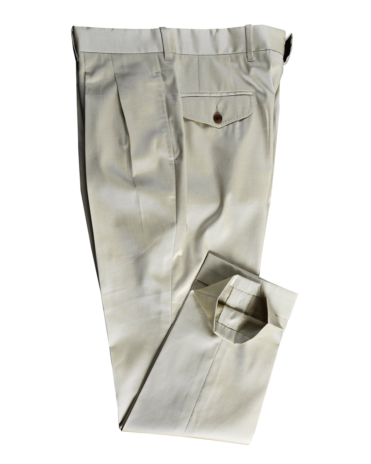 Pleated Ivory Cotton Twill Dress Pant