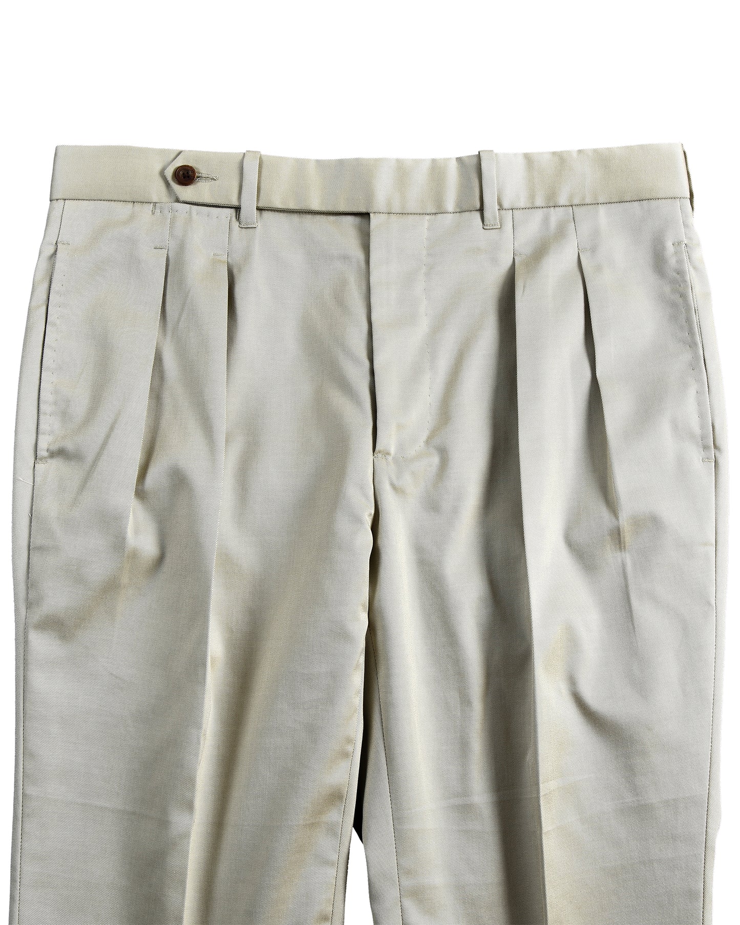 Pleated Ivory Cotton Twill Dress Pant