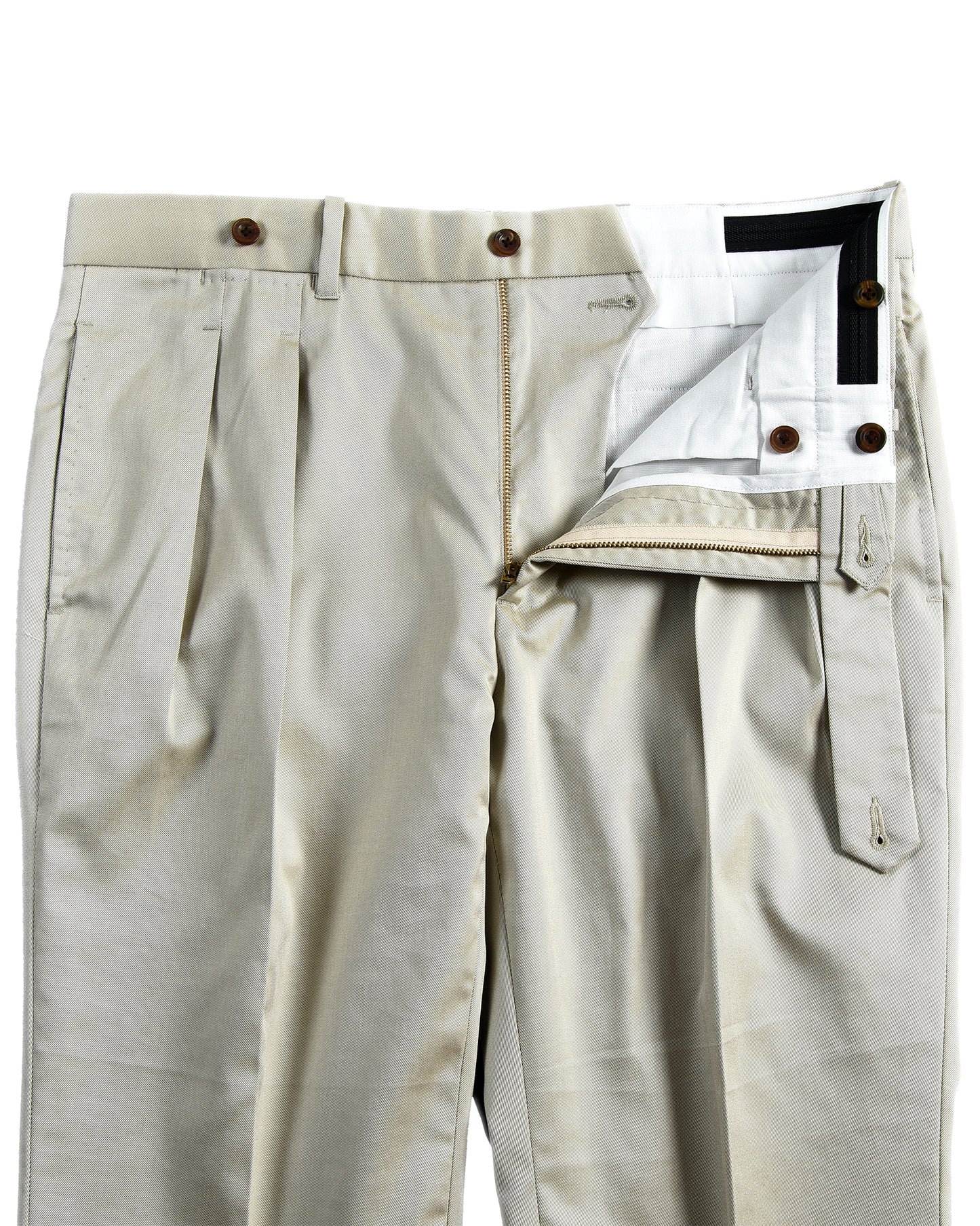 Pleated Ivory Cotton Twill Dress Pant