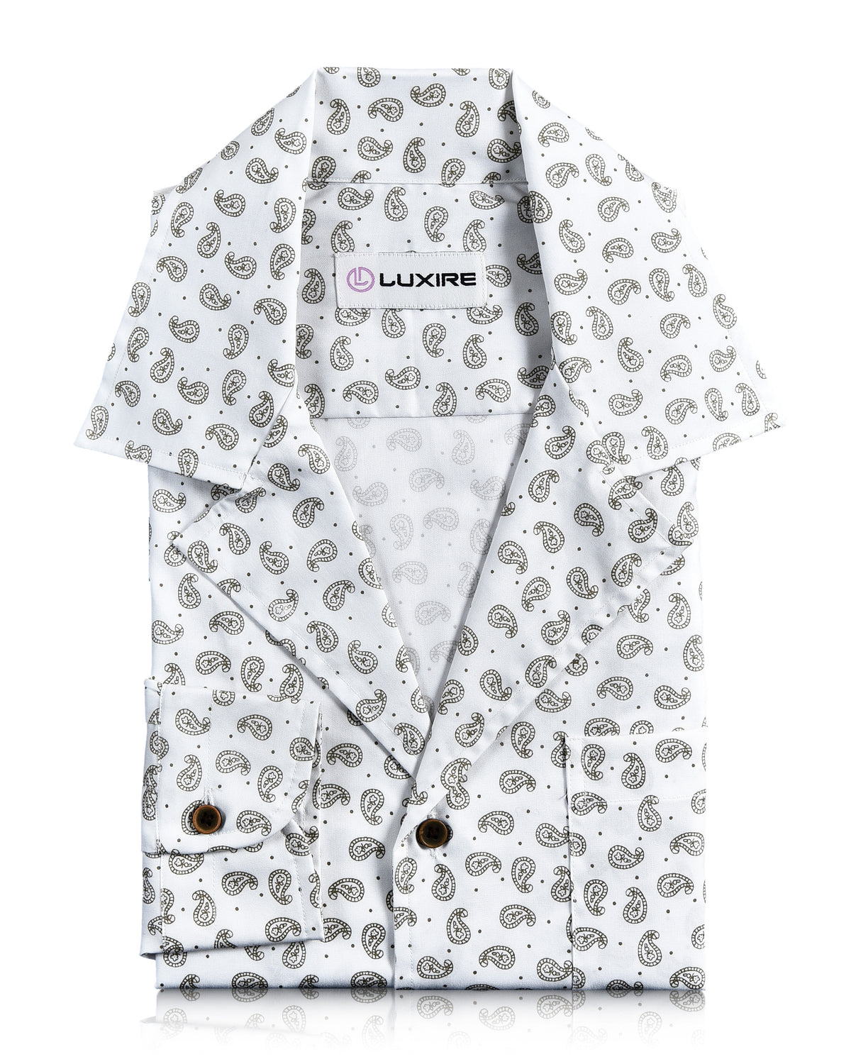 Camp Collar Shirt in Khaki Paisley Print on White - 1