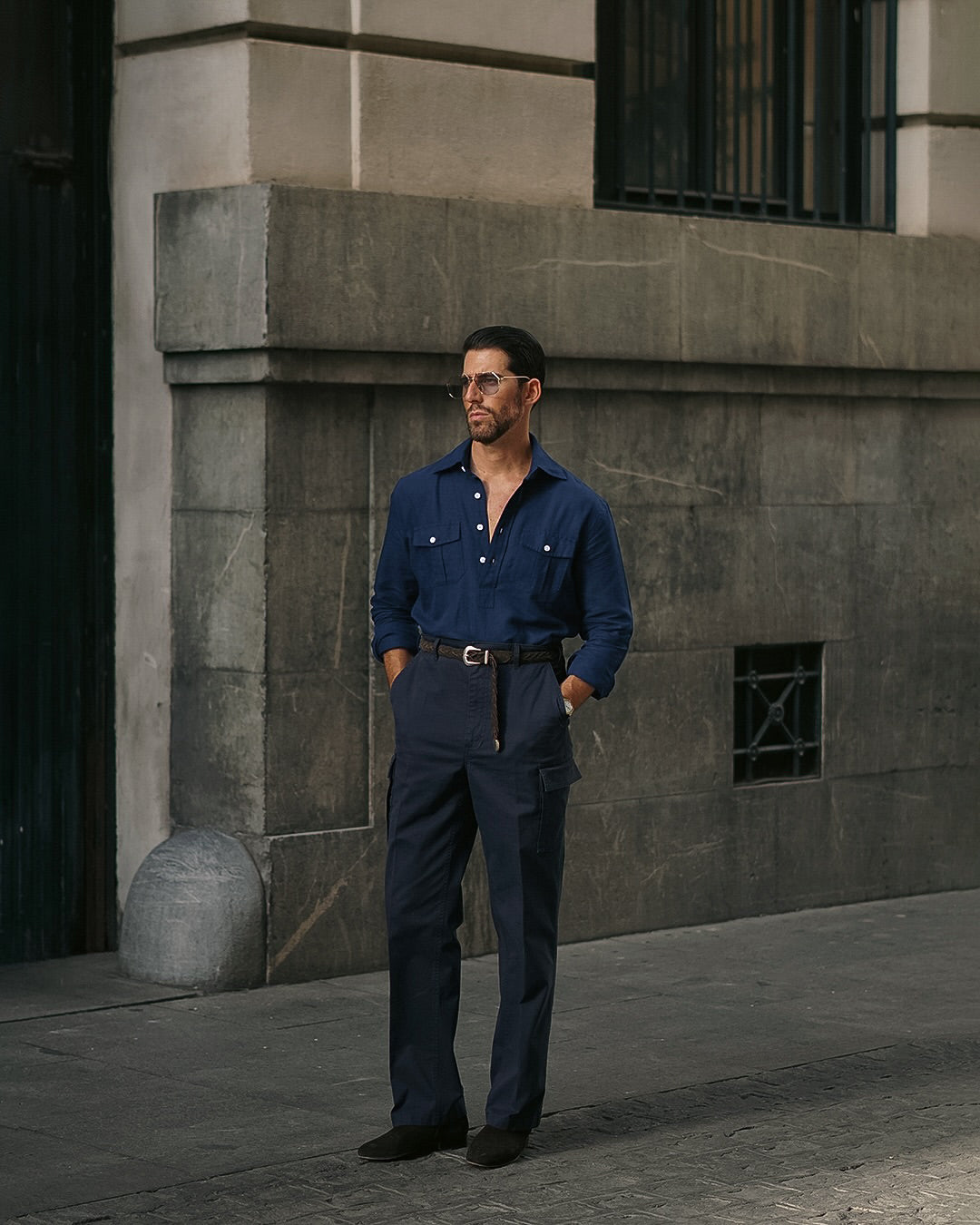 Navy Blue Linen Summer Shirt - 14