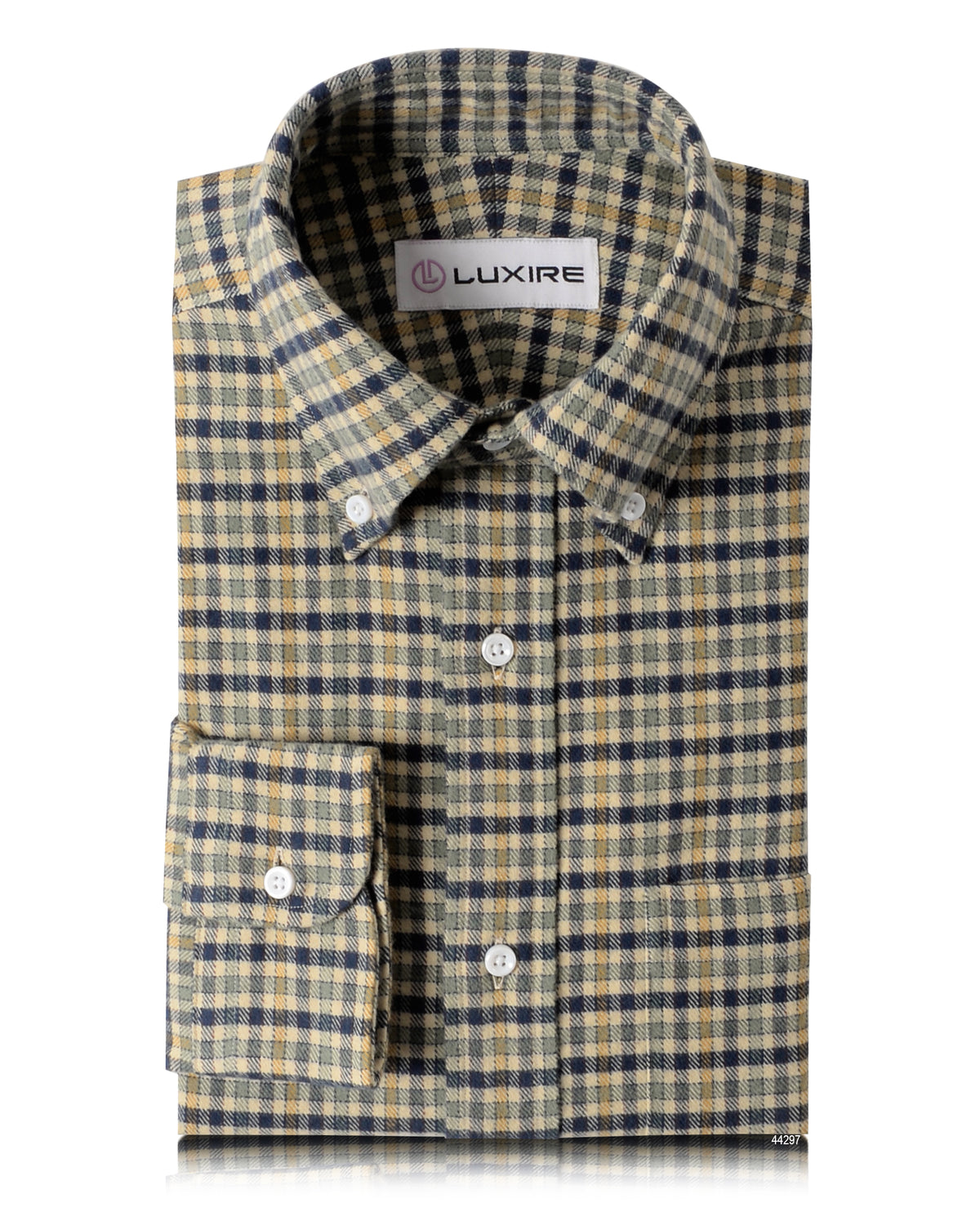 Navy Green Tattersall On Beige Flannel Shirt - 1