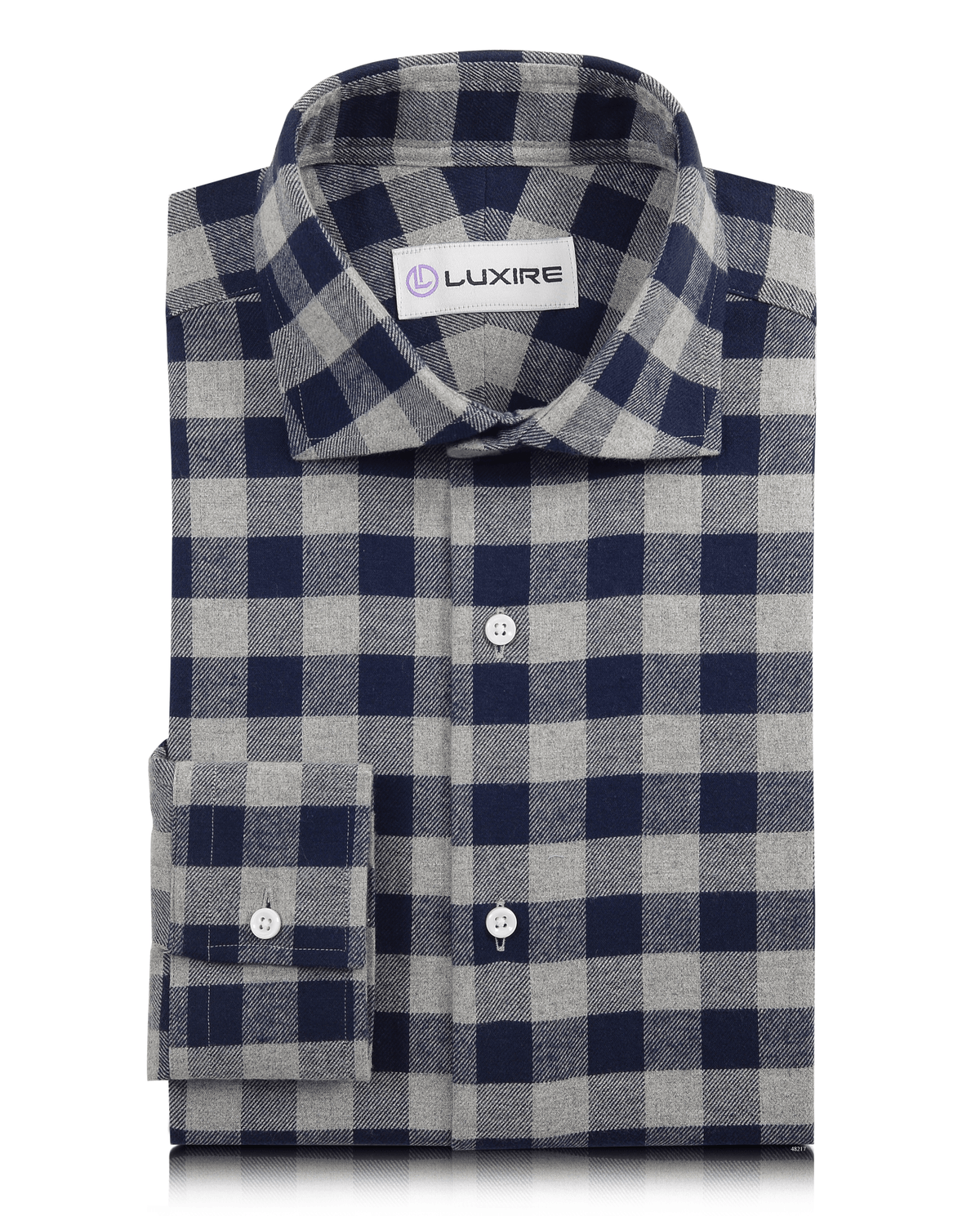 Silver Grey Navy Gingham Flannel Work Shirt - 1
