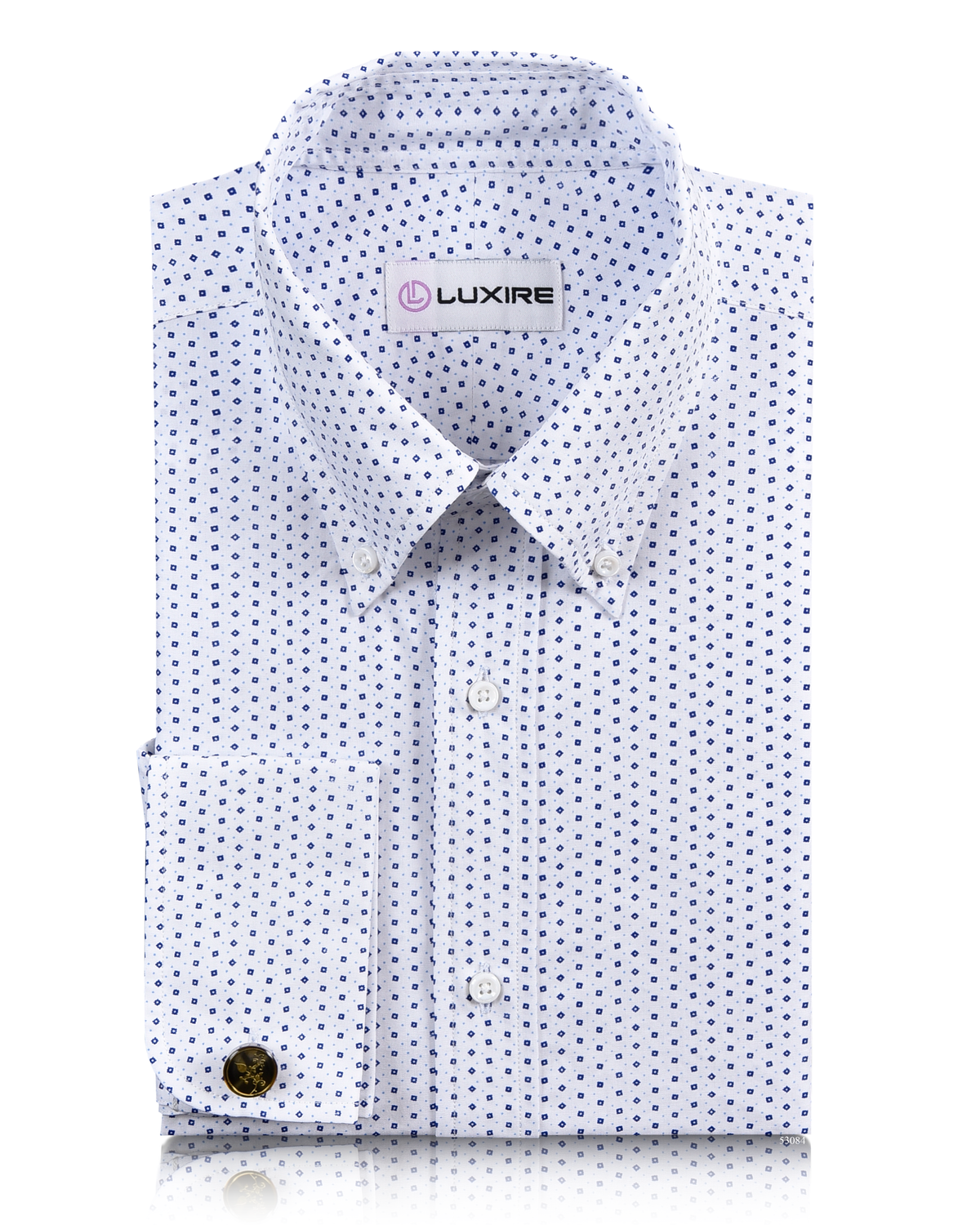 Print: Blue Flower on White Printed Shirt - 1