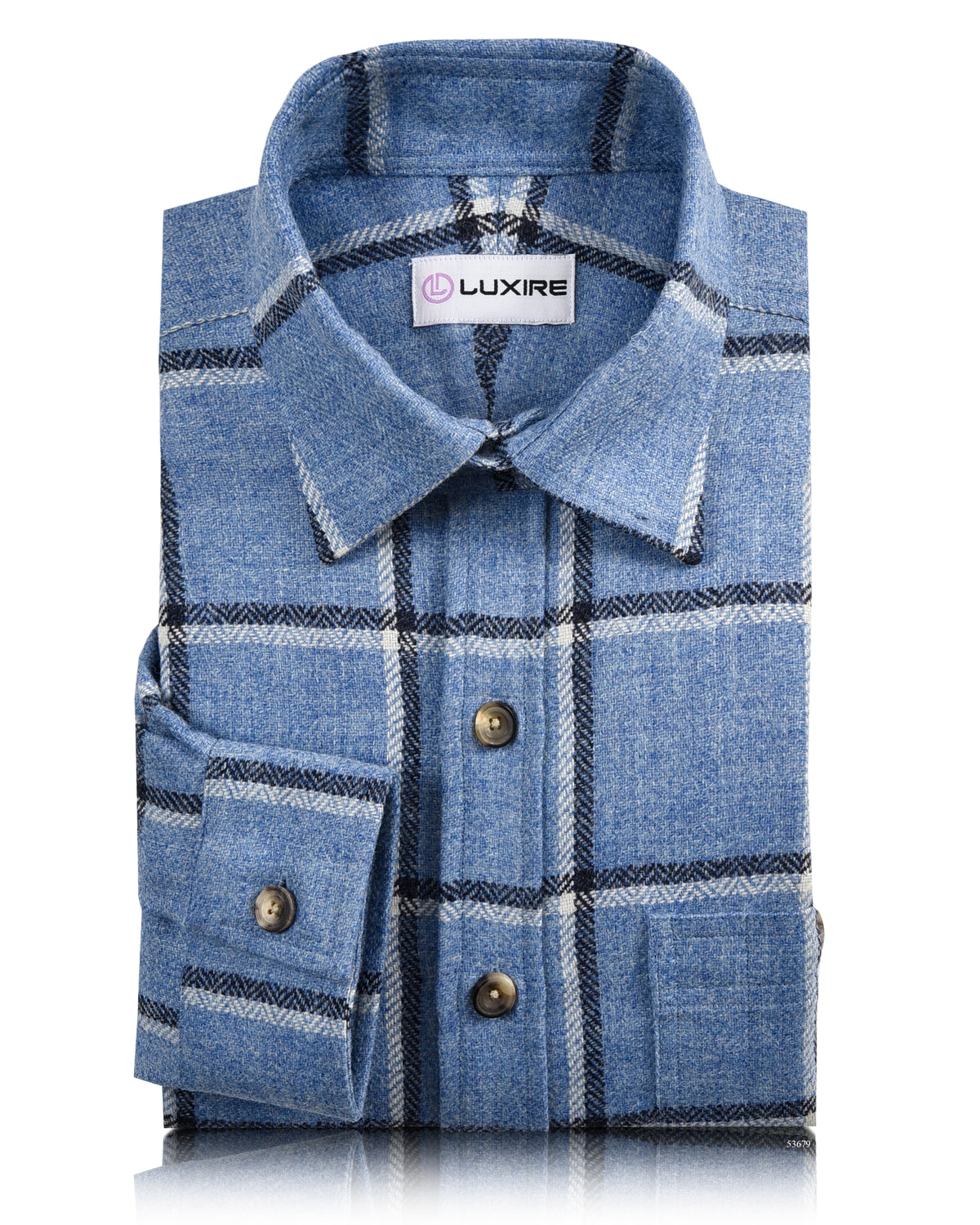 Dugdale Light Blue Windowpane Tweed Work Shirt - 1
