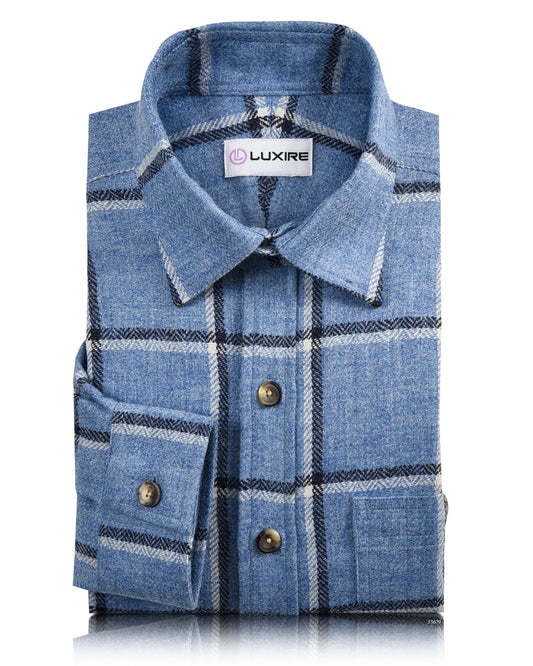 Dugdale Light Blue Windowpane Tweed Work Shirt