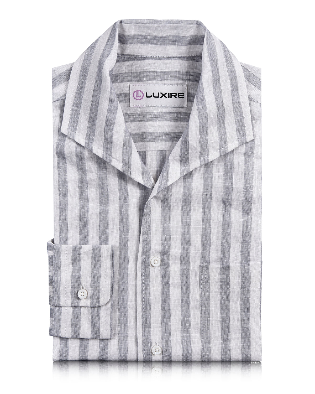 Linen: Grey Tape Stripes On White Shirt - 1