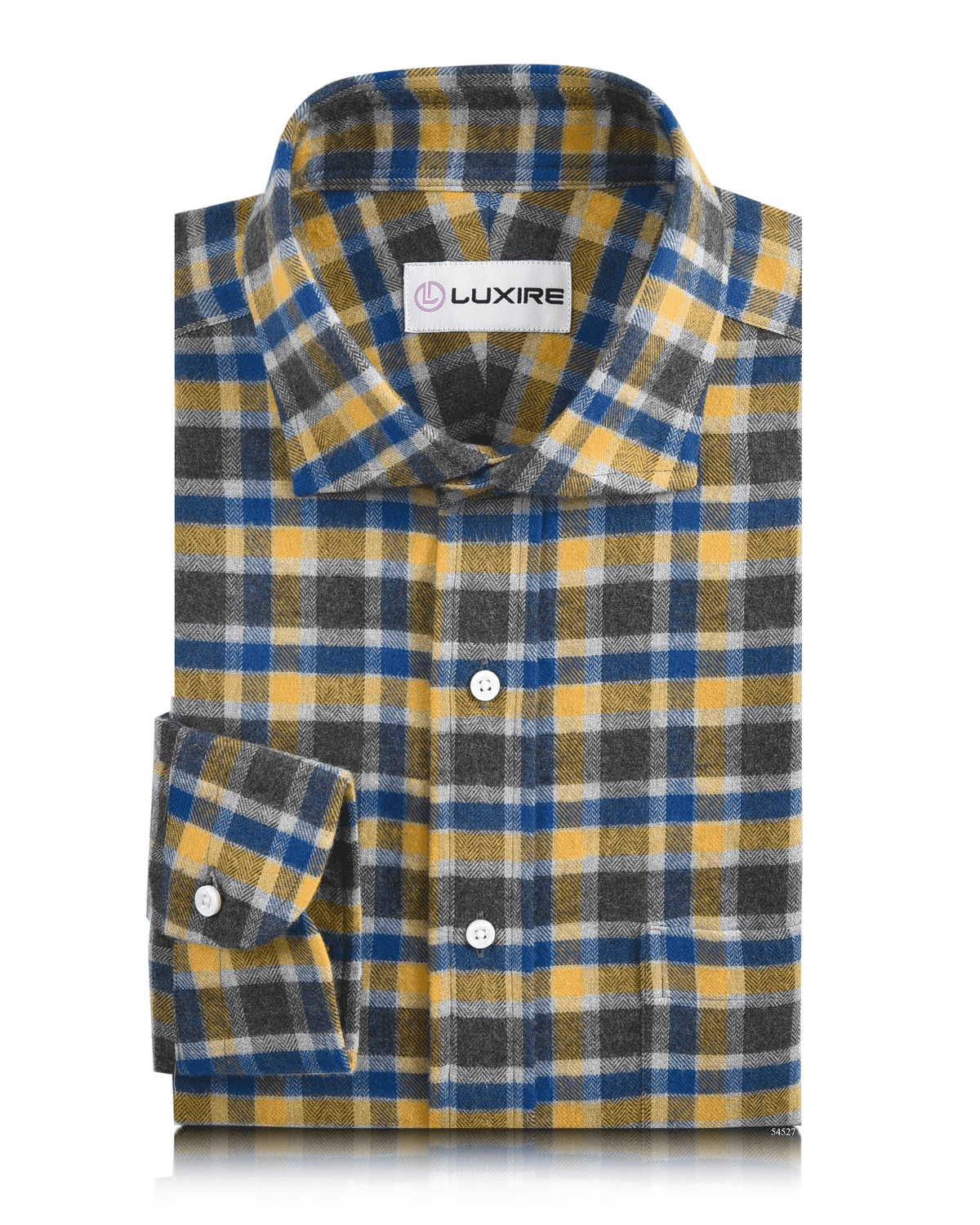 Flannel: Yellow Blue Grey Herringbone Checks Shirt - 1