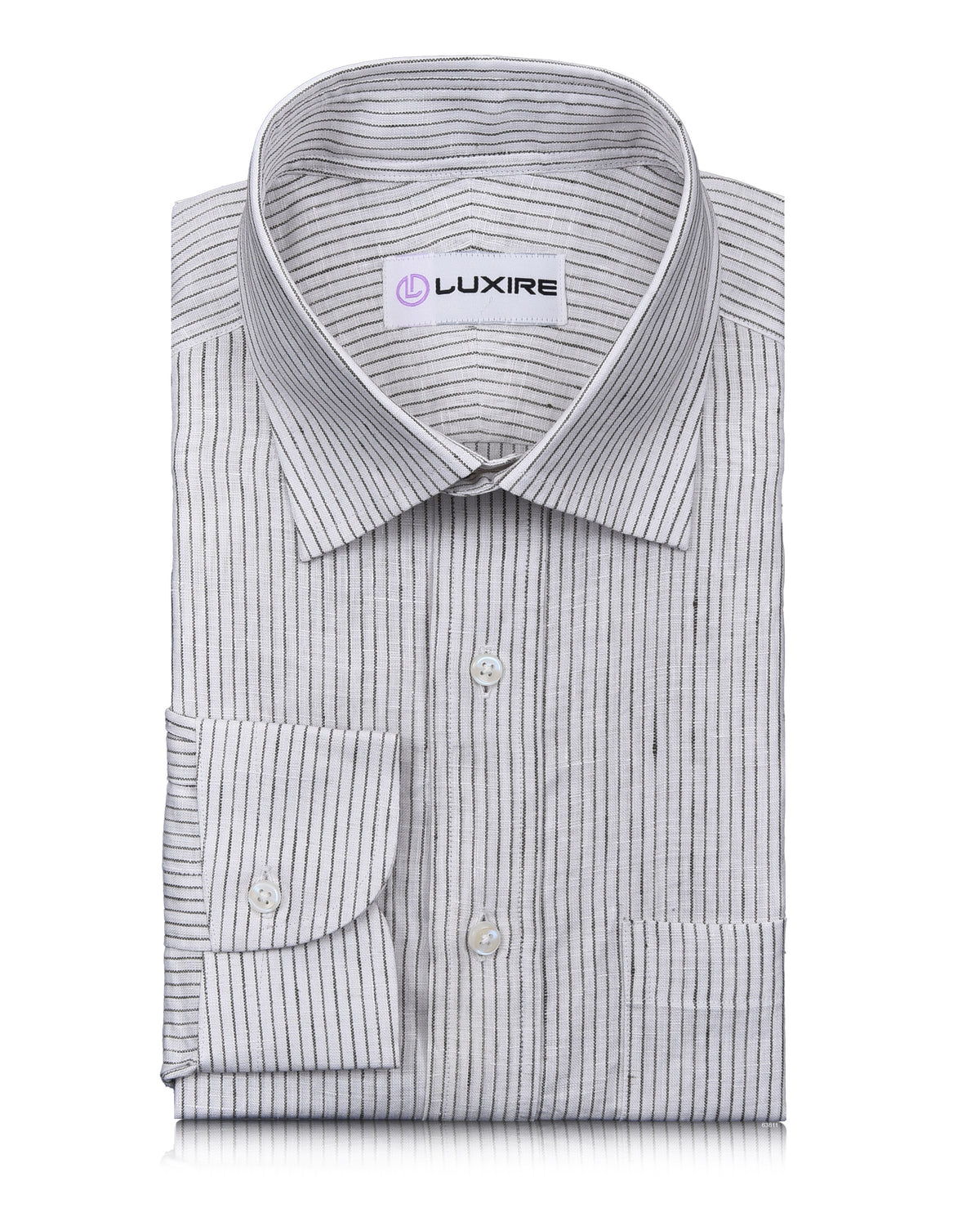 Linen: Olive Green Pin Stripes On White Shirt - 1