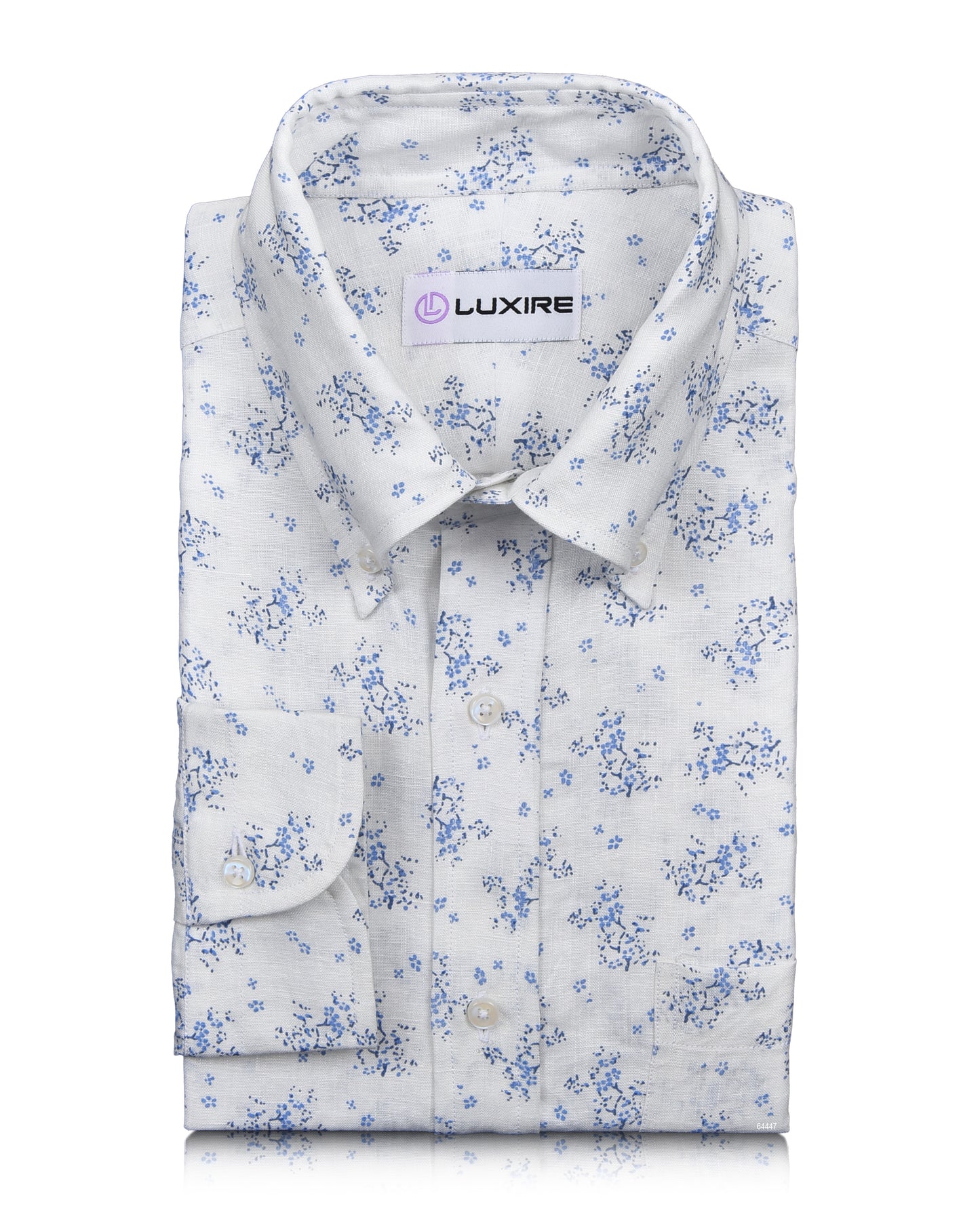 Linen: Pale Blue Printed shrubs On White