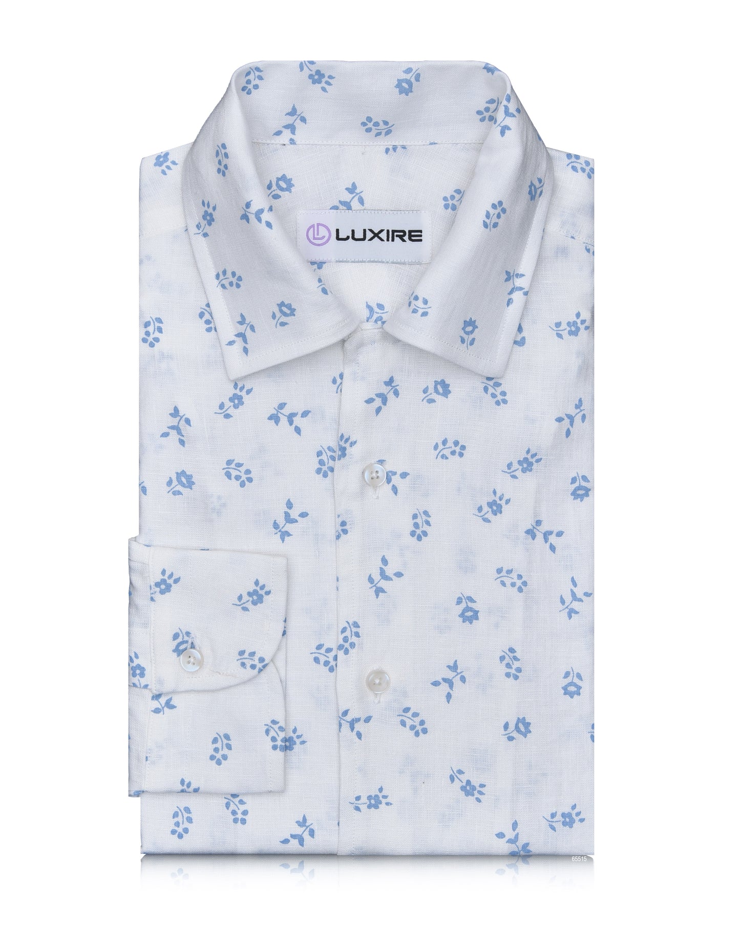 Linen: Pale Blue Printed Leaves On White