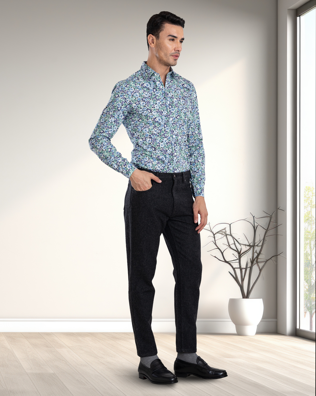 Ultramarine Blue Green prints on White Shirt - 4