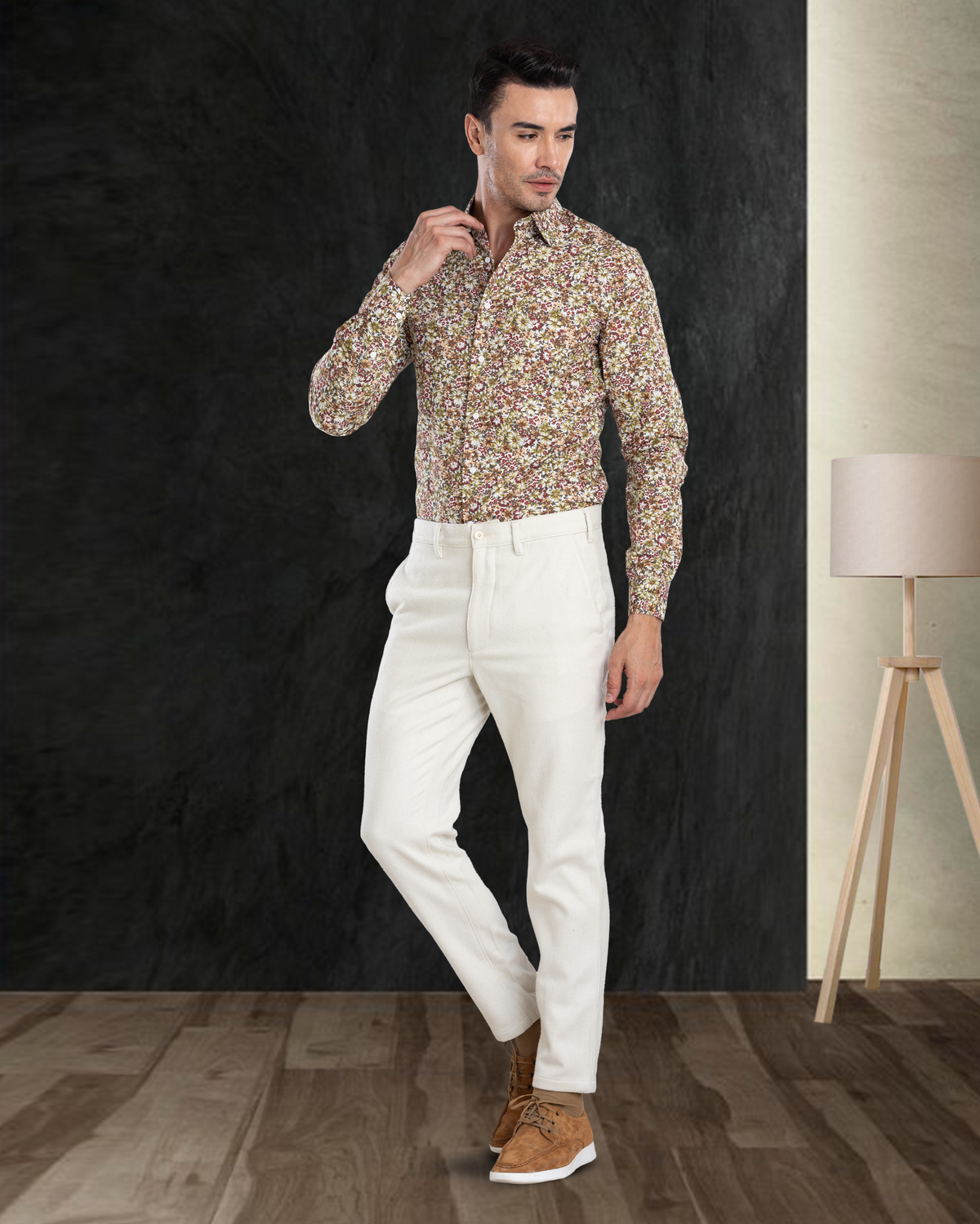 Olive Green Maroon prints on White - 6
