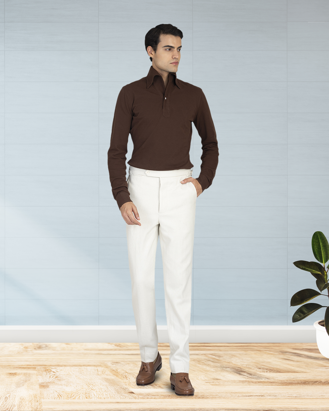 Cream Wool Flannel Pant - 2