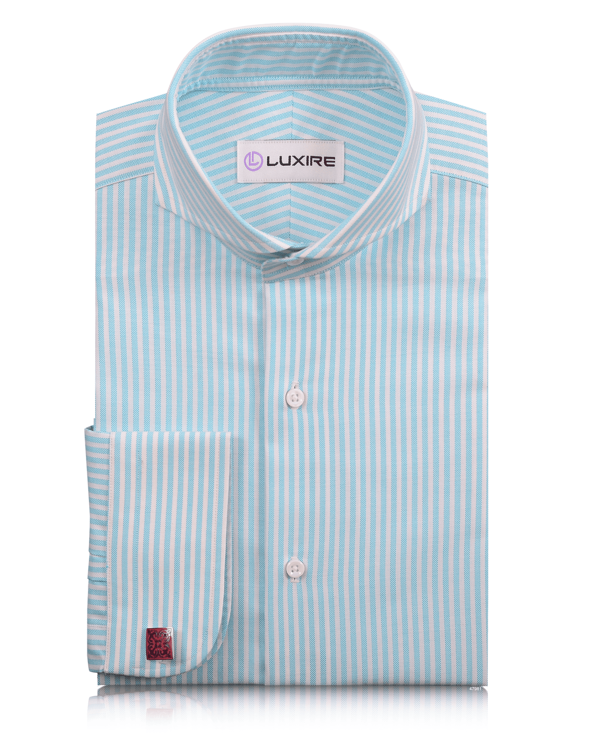 Ferozi Blue on White University Stripes Wrinkle Resistant Oxford Shirt - 1