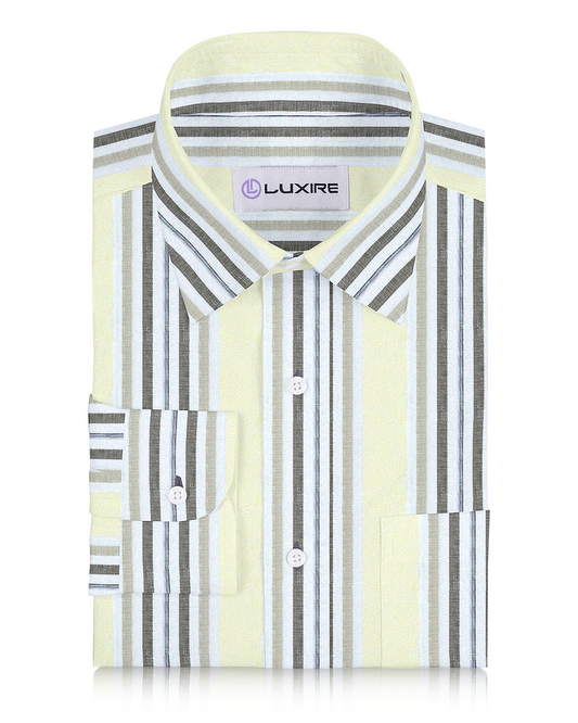 Pale Yellow Brown Stripes Linen