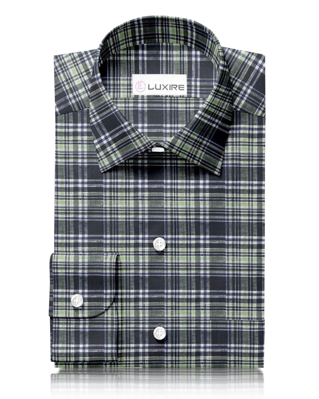 Madras Navy Green Checks Linen - 1