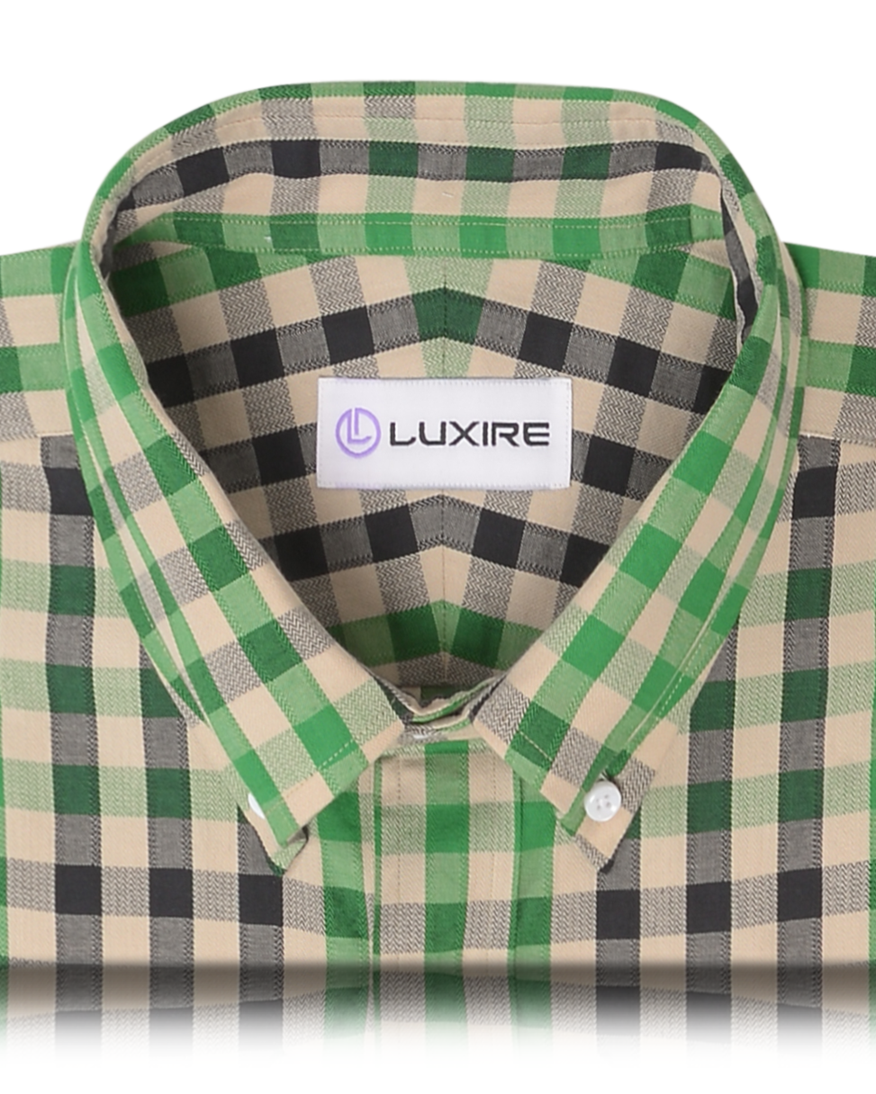 Checks: Green Black Macro Gingham Herringbone Shirt - 2