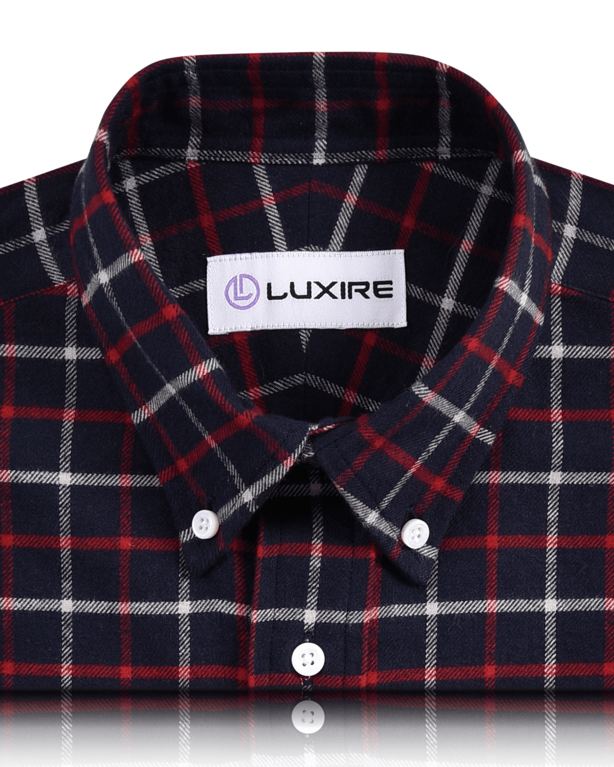 Red White on Navy Tattersall Twill Flannel Work Shirt - 2