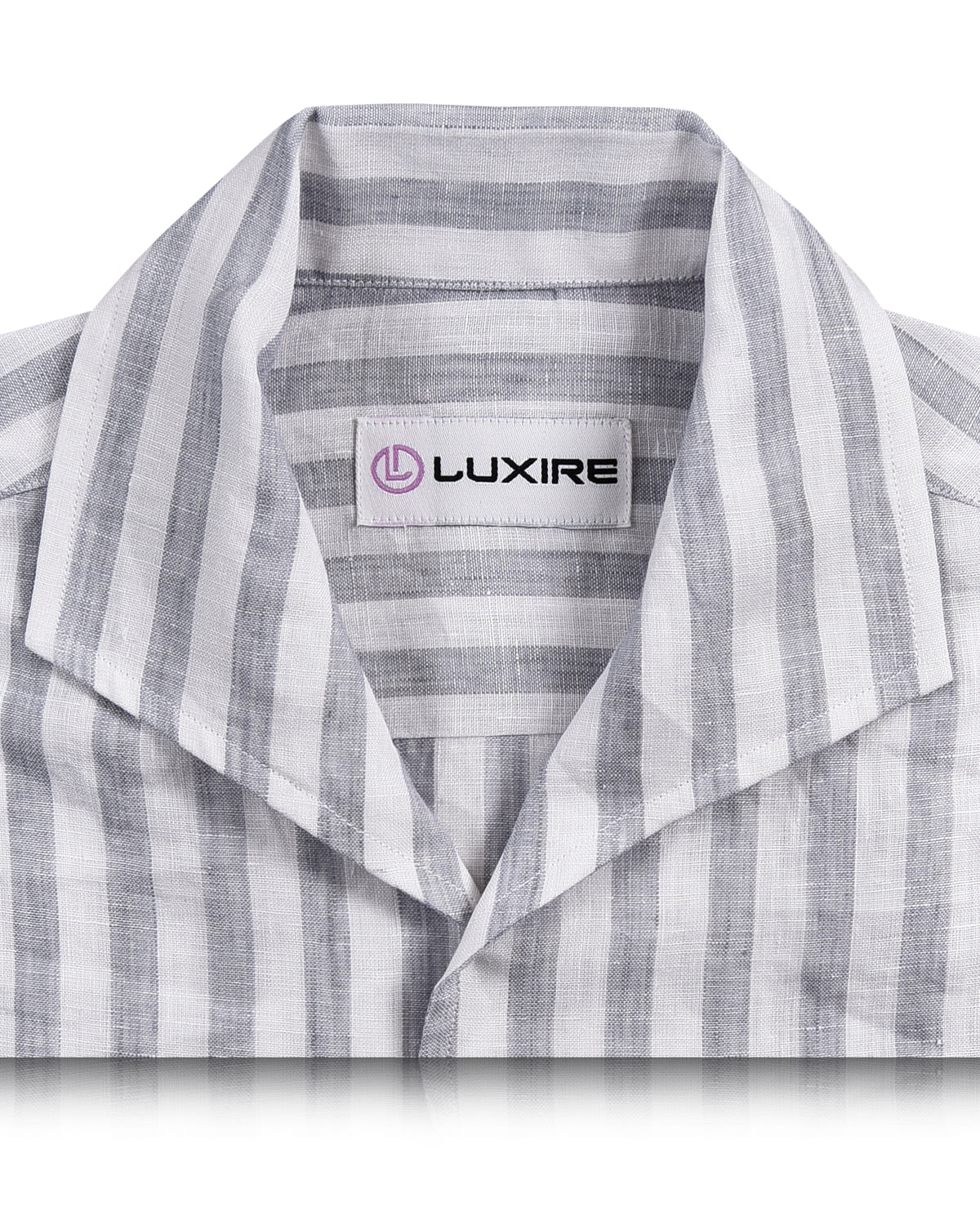 Linen: Grey Tape Stripes On White Shirt - 2